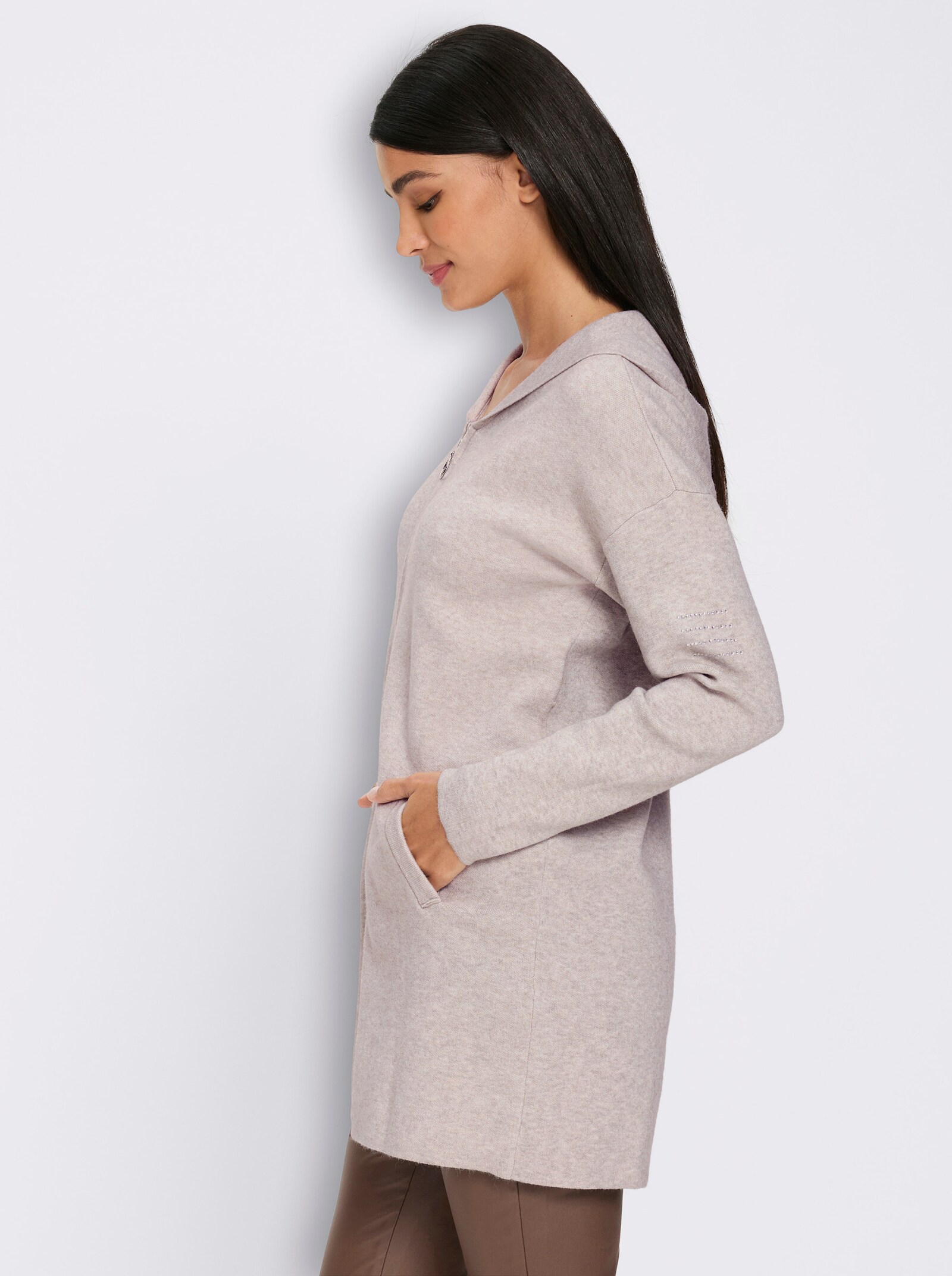 heine Longstrickjacke mit Kapuze - hellgrau-meliert