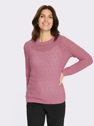 Ajourpullover mit eingestrickten Punkten - altrosa