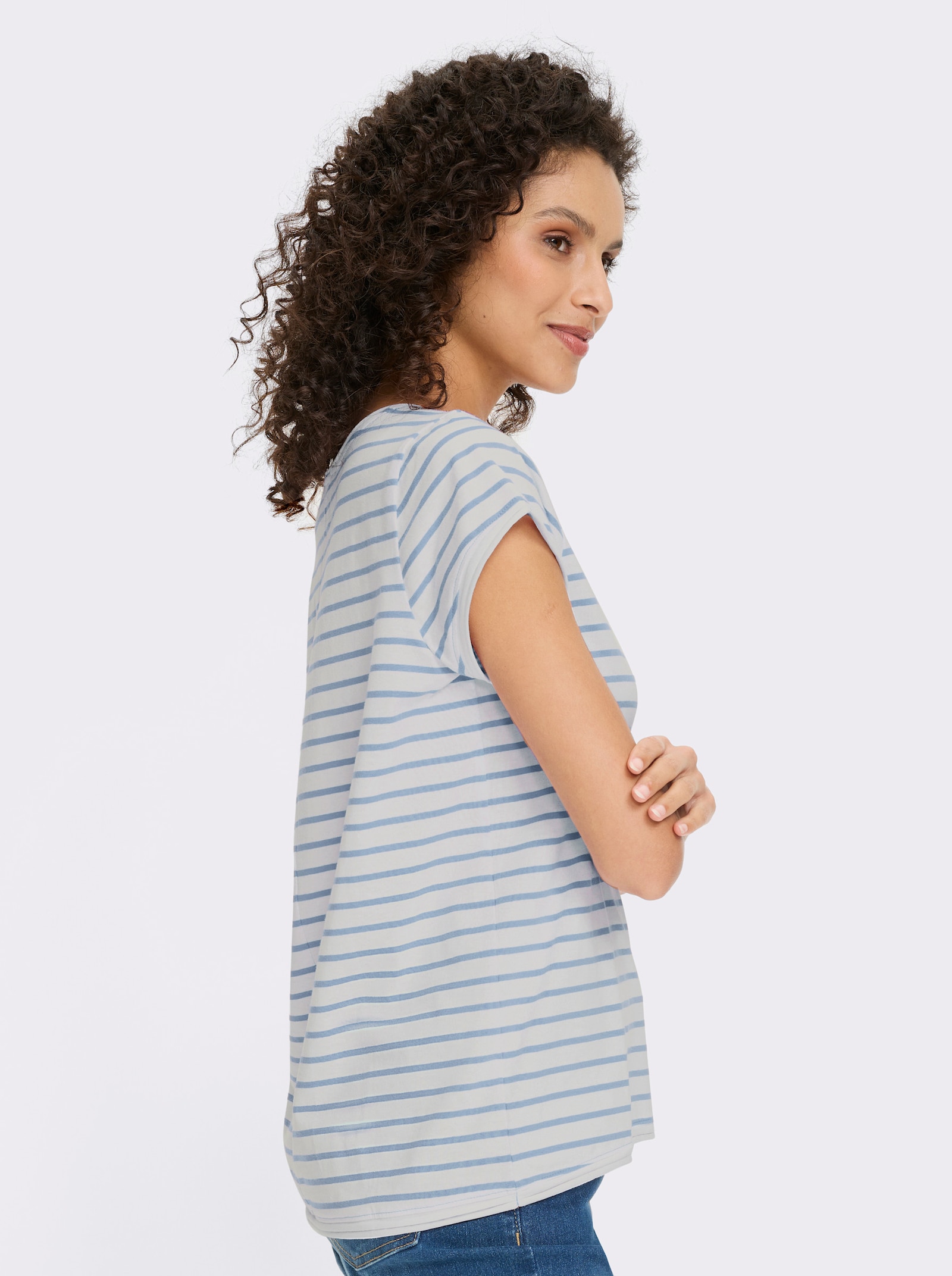 heine T-Shirt - weiß-eisblau-geringelt