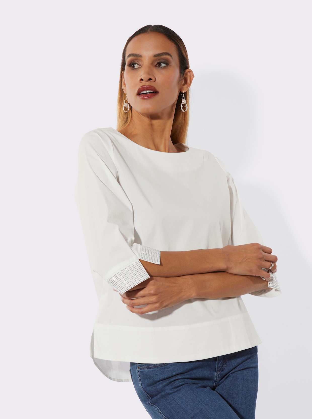 Schlupfbluse mit abgerundetem Saum - ecru