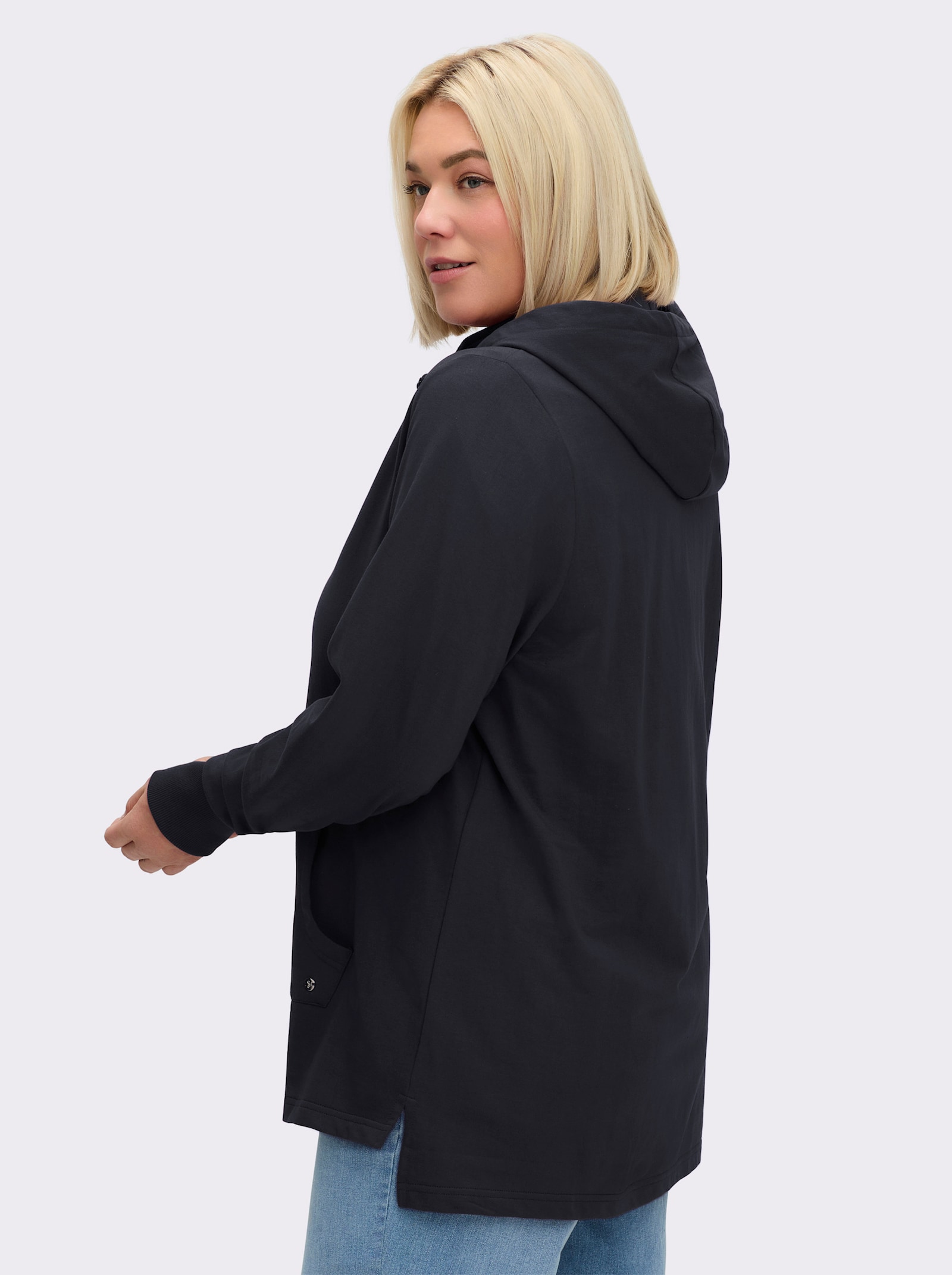 sheego Sweatjacke mit abknöpfbarer Kapuze - tiefblau