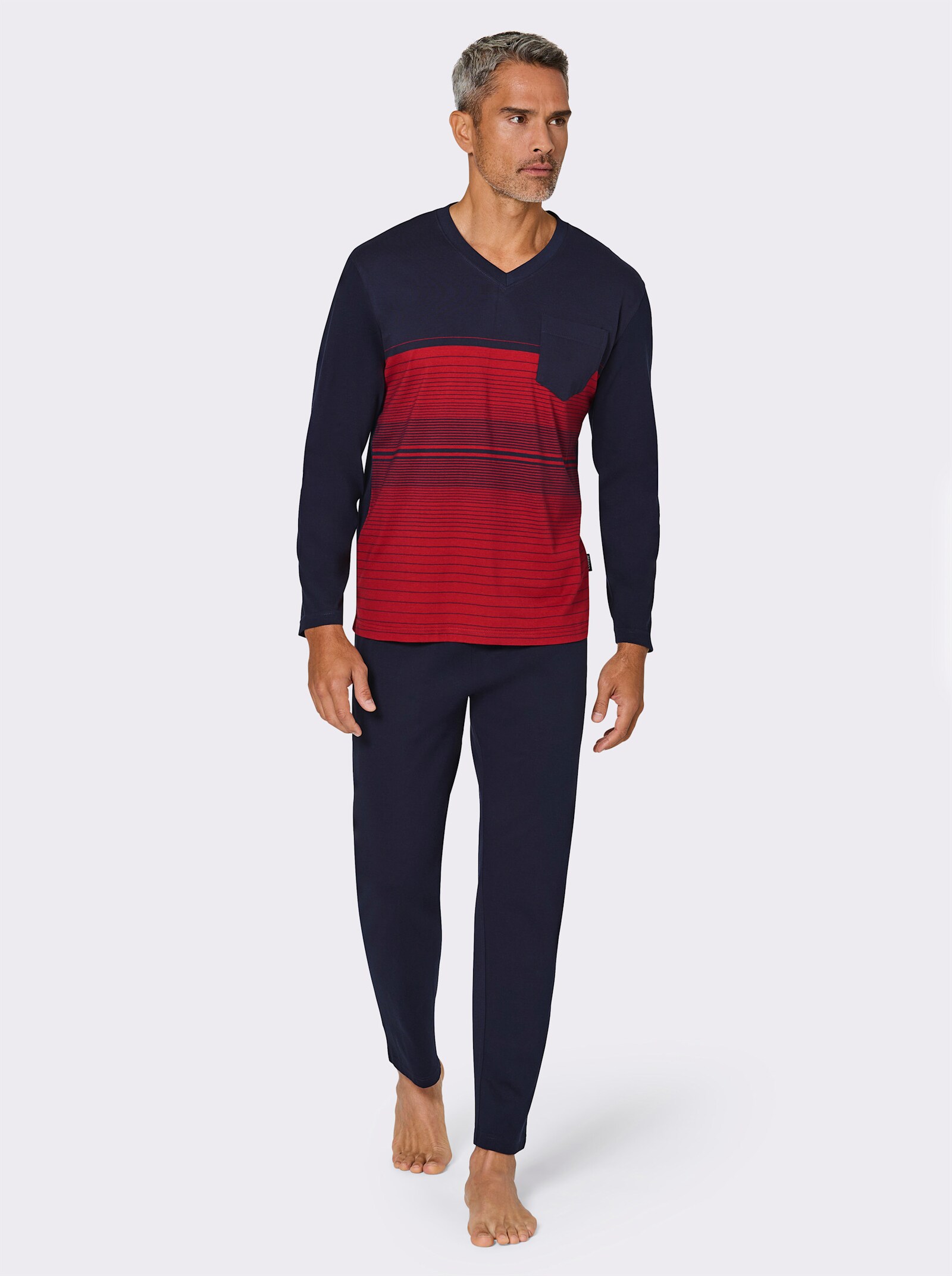 Comte Schlafanzug - marine-kirsche-geringelt