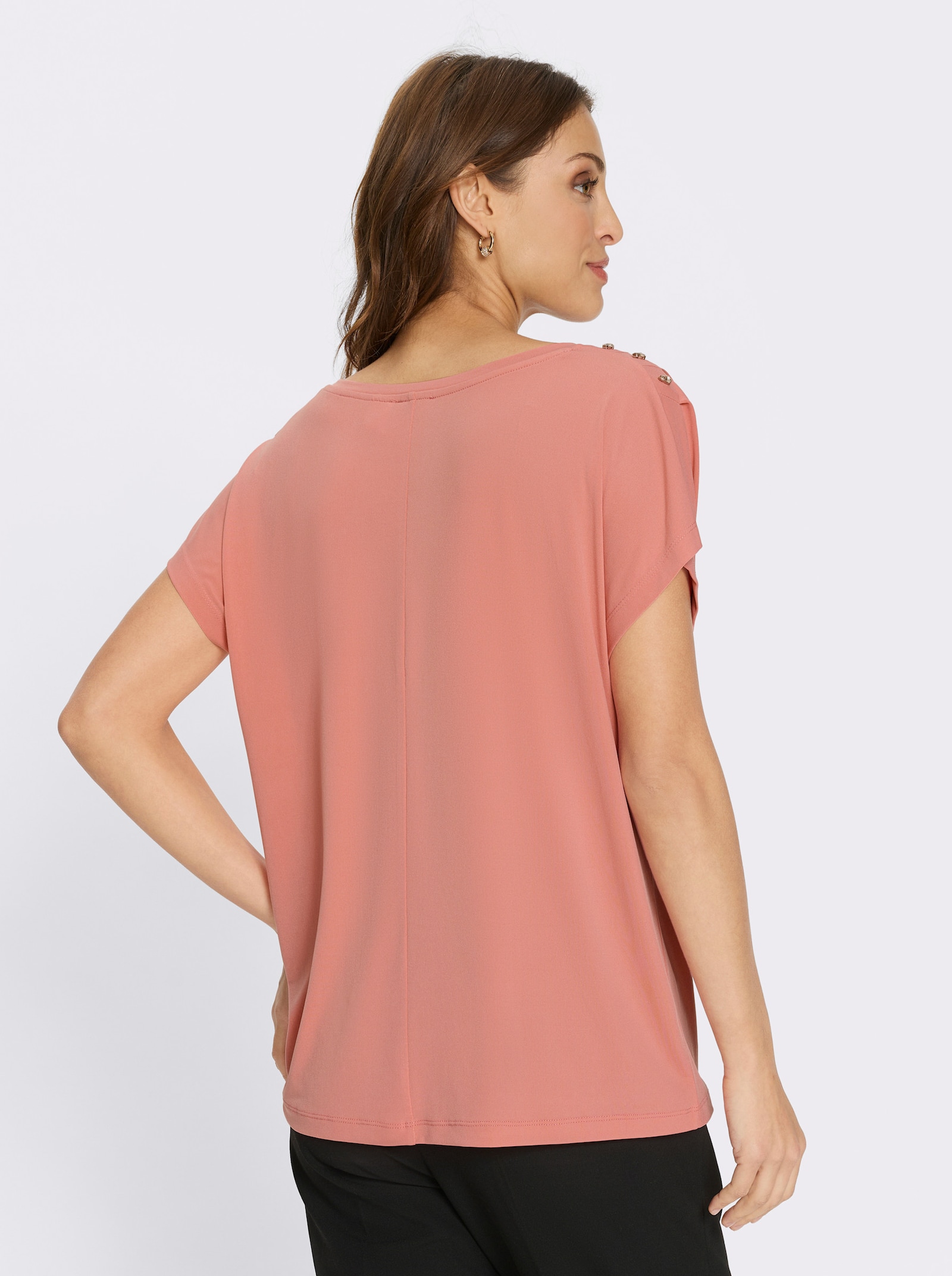 Rundhalsshirt mit Schmucksteinchen - flamingo
