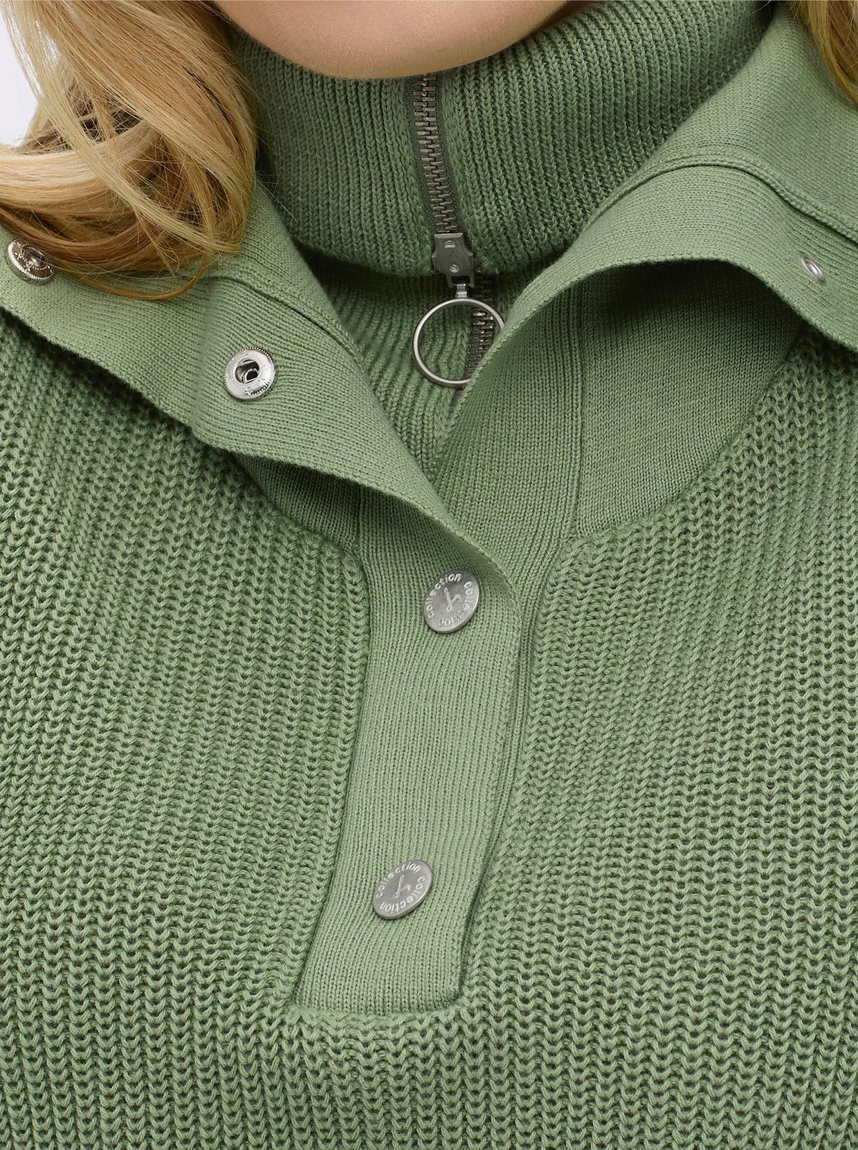 Strickpullover mit Troyerkragen - eucalyptus