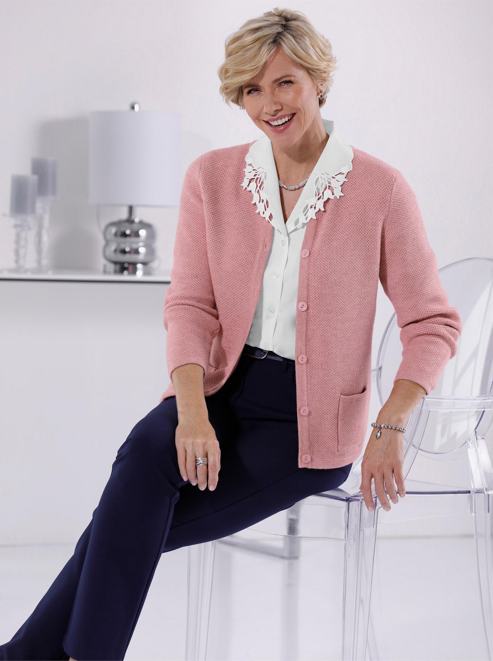 Strickjacke in Waben-Optik - hortensie-meliert