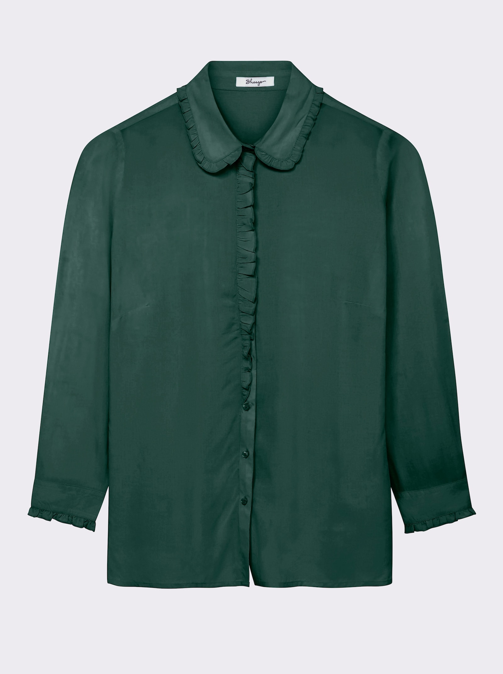 sheego Hemdbluse mit gerüschter Knopfleiste - moos