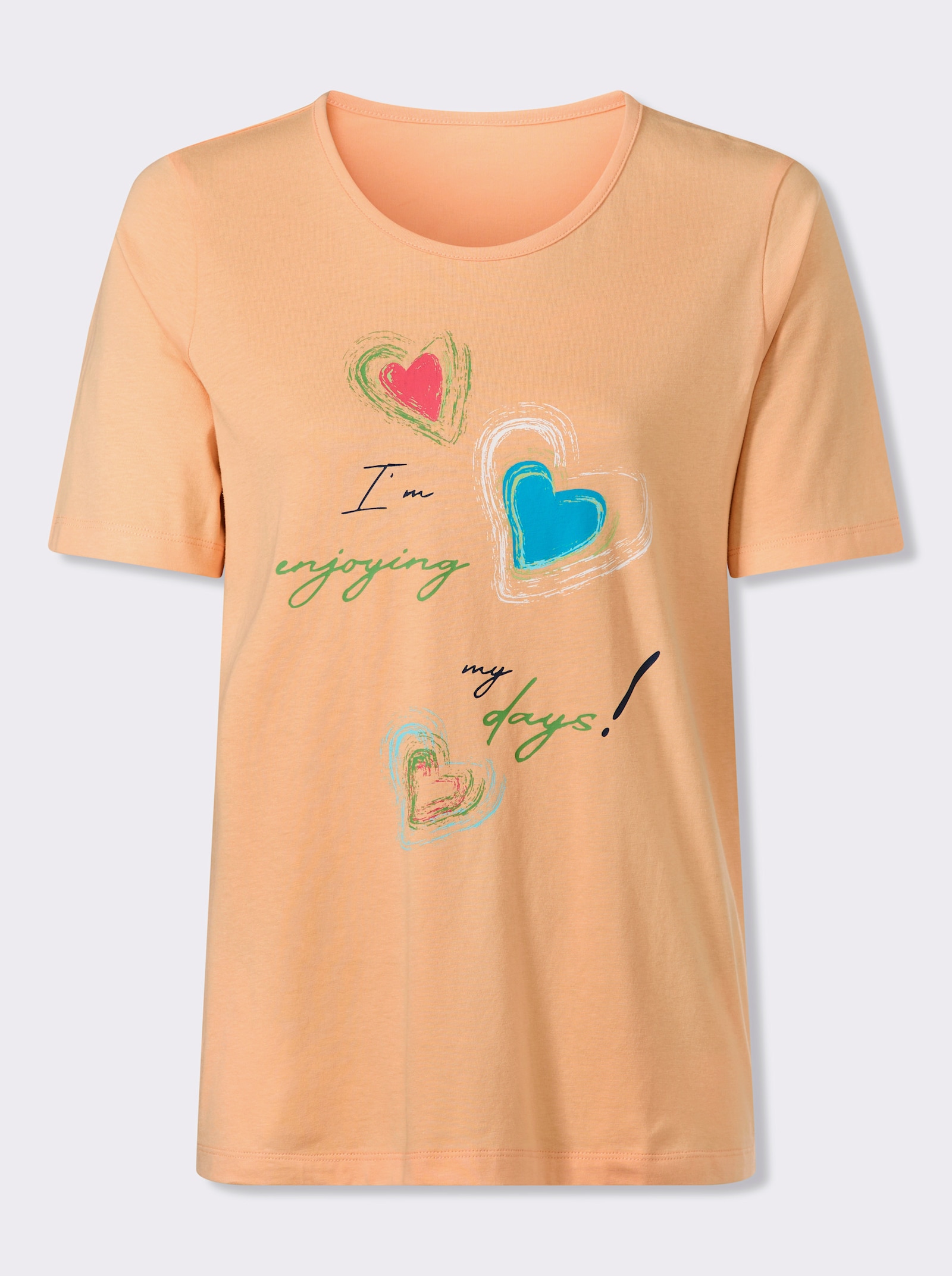 Kurzarmshirt mit platziertem Herz-Print - apricot-reseda