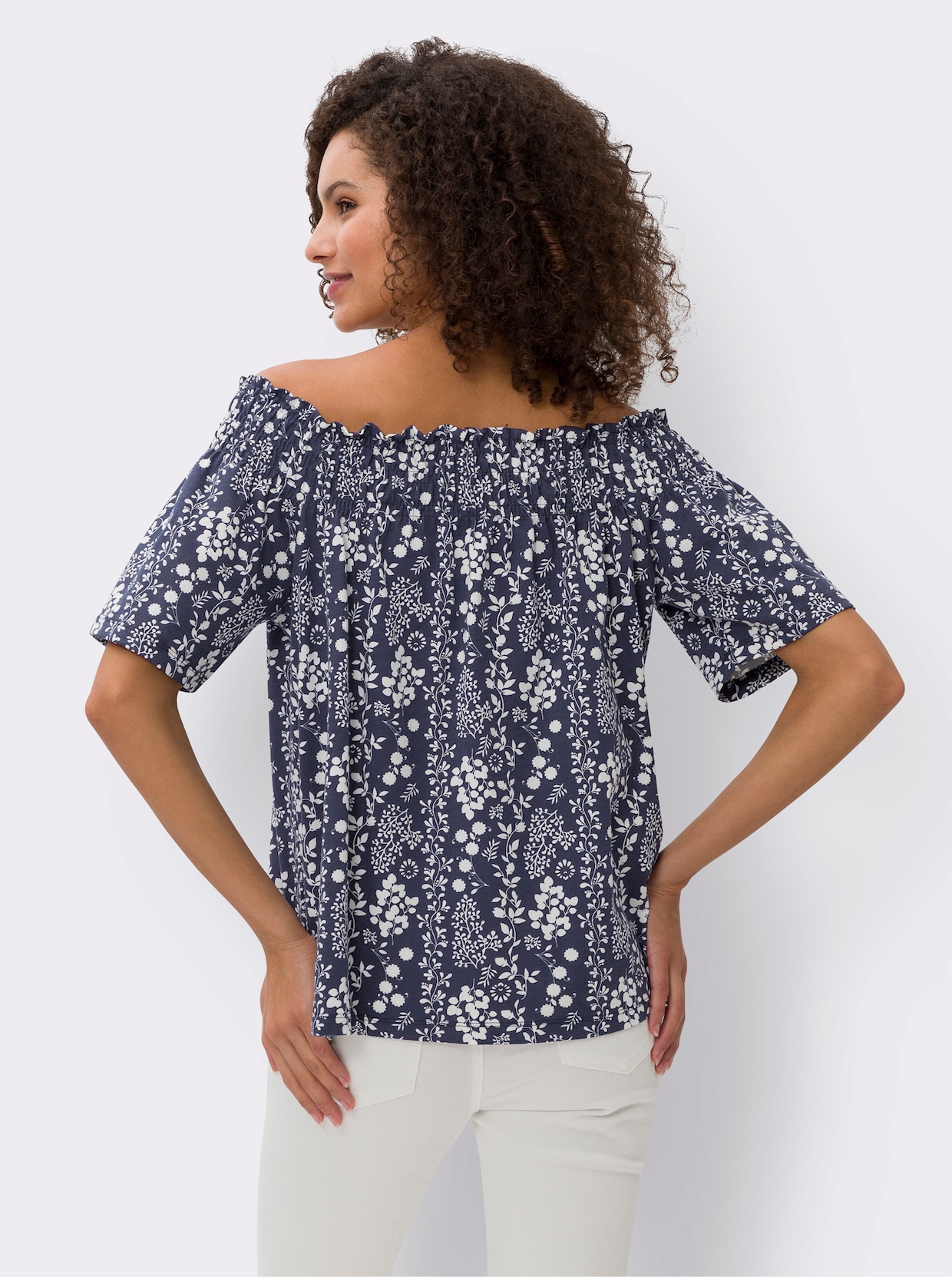 heine Carmenshirt - marine/ecru geprint