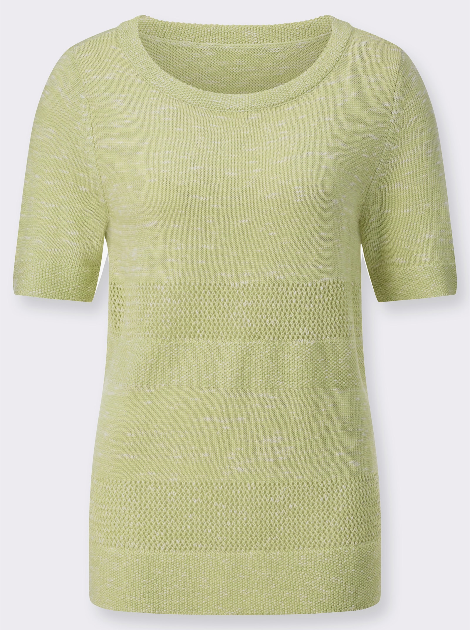 Ajourpullover in patroonmix - pistache gemêleerd