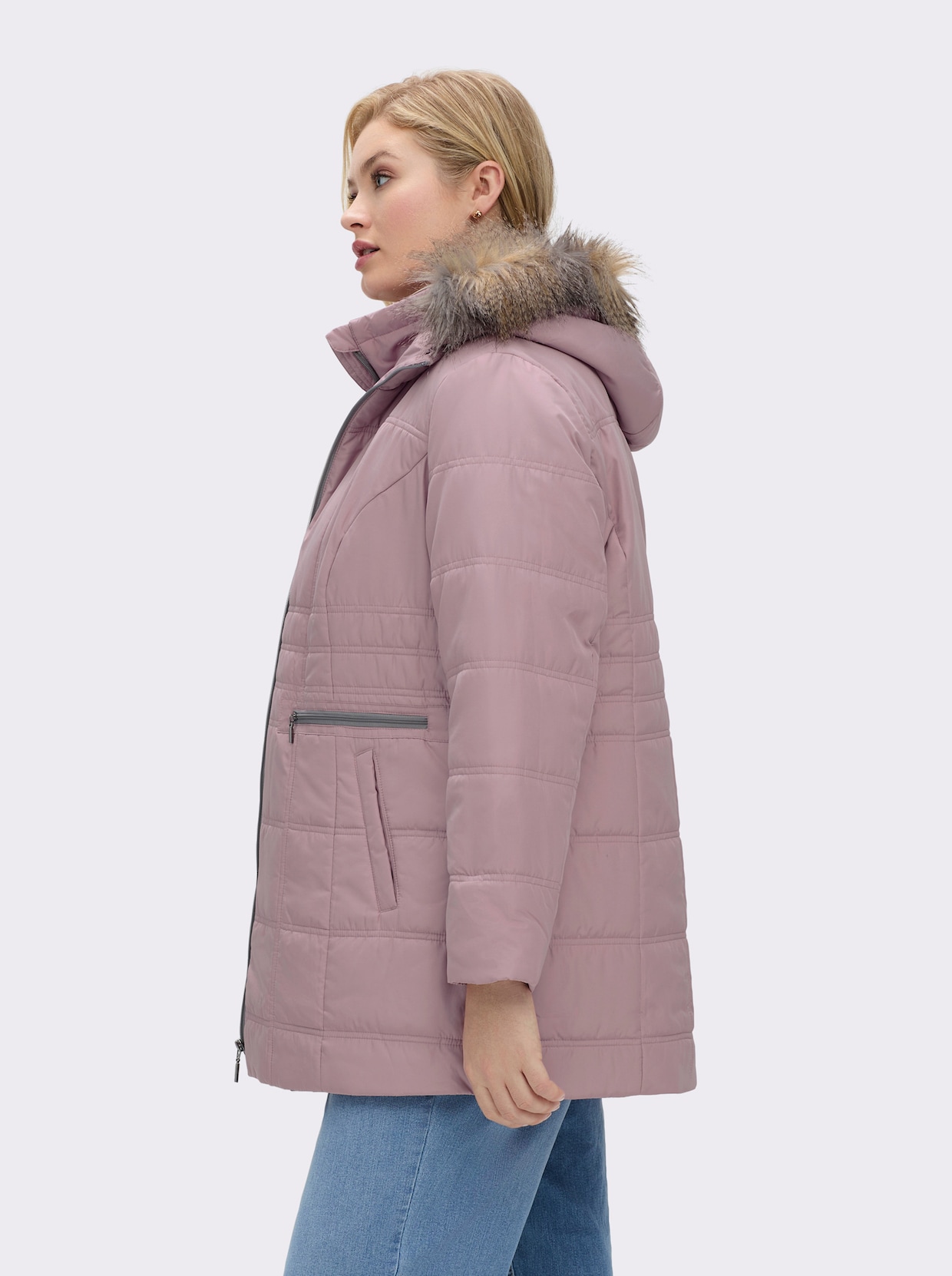 Steppjacke mit abnehmbarer Kapuze, wattiert - mauve