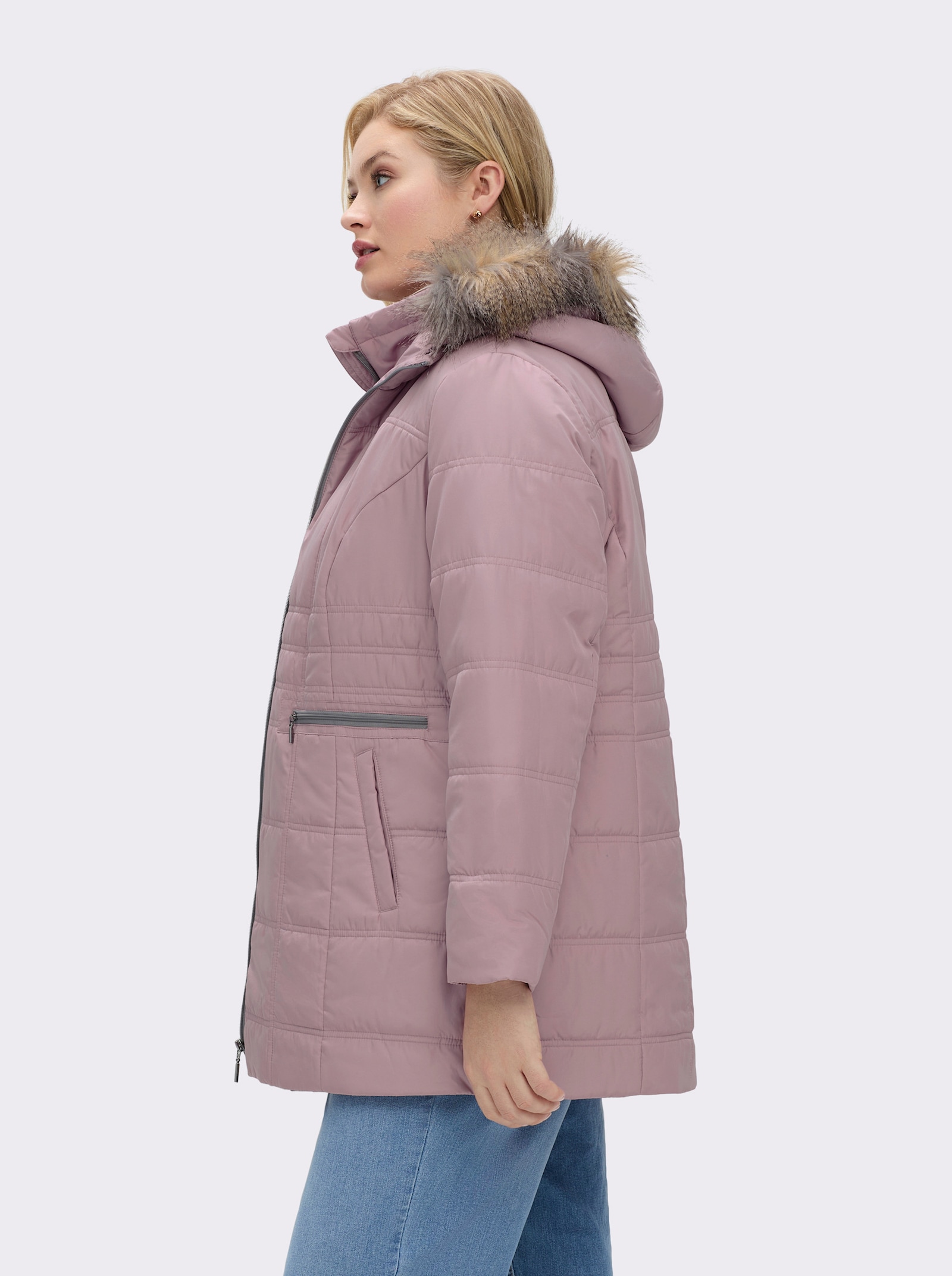 Steppjacke mit abnehmbarer Kapuze, wattiert - mauve