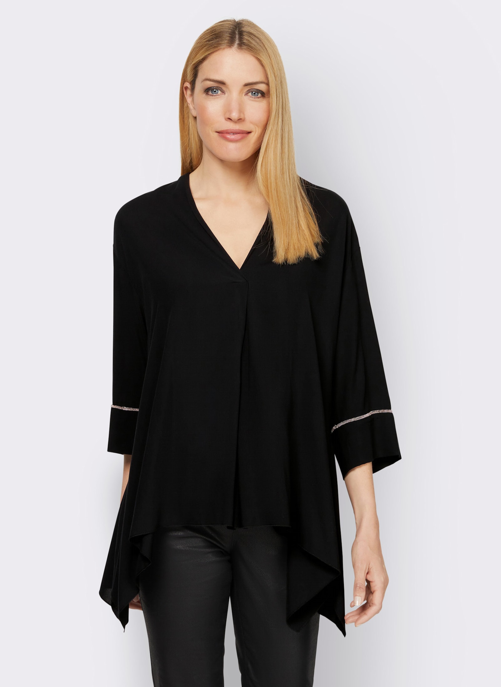 heine Schlupf-Bluse mit V-Ausschnitt - schwarz