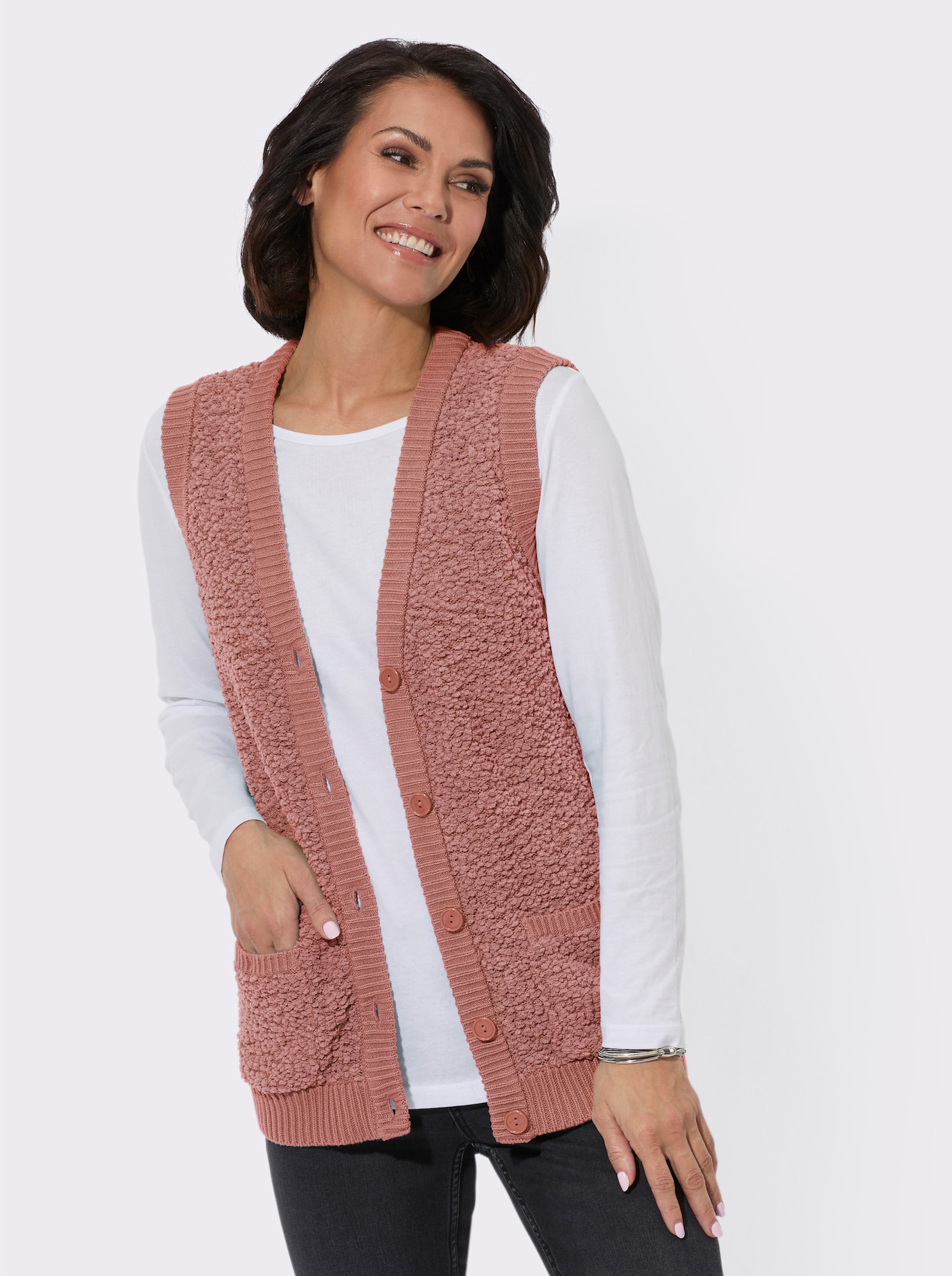 Pletená vesta z flaušovo mäkkého materiálu - ružové drevo