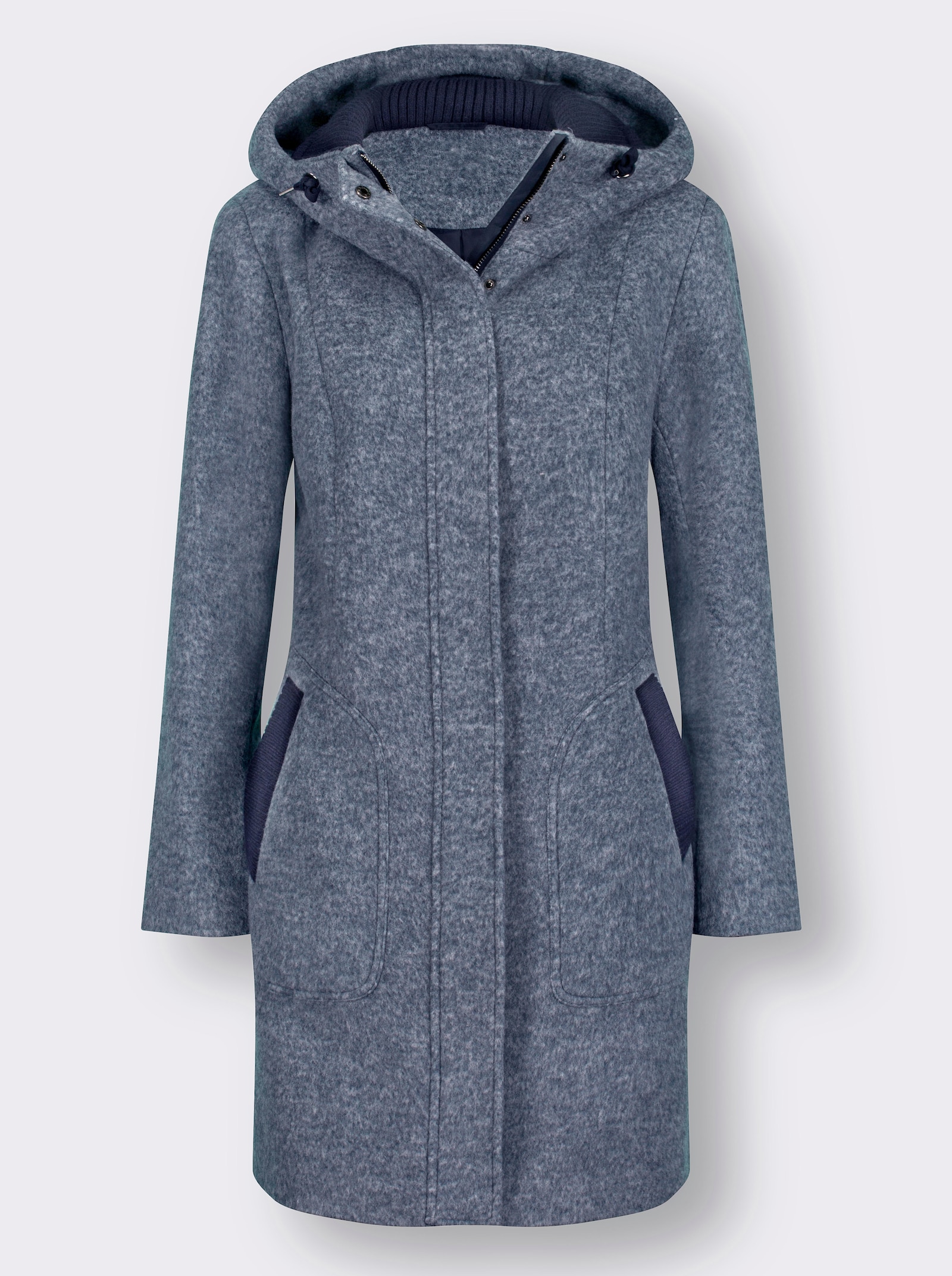 Manteau court avec bords-côtes - bleu fumée chiné