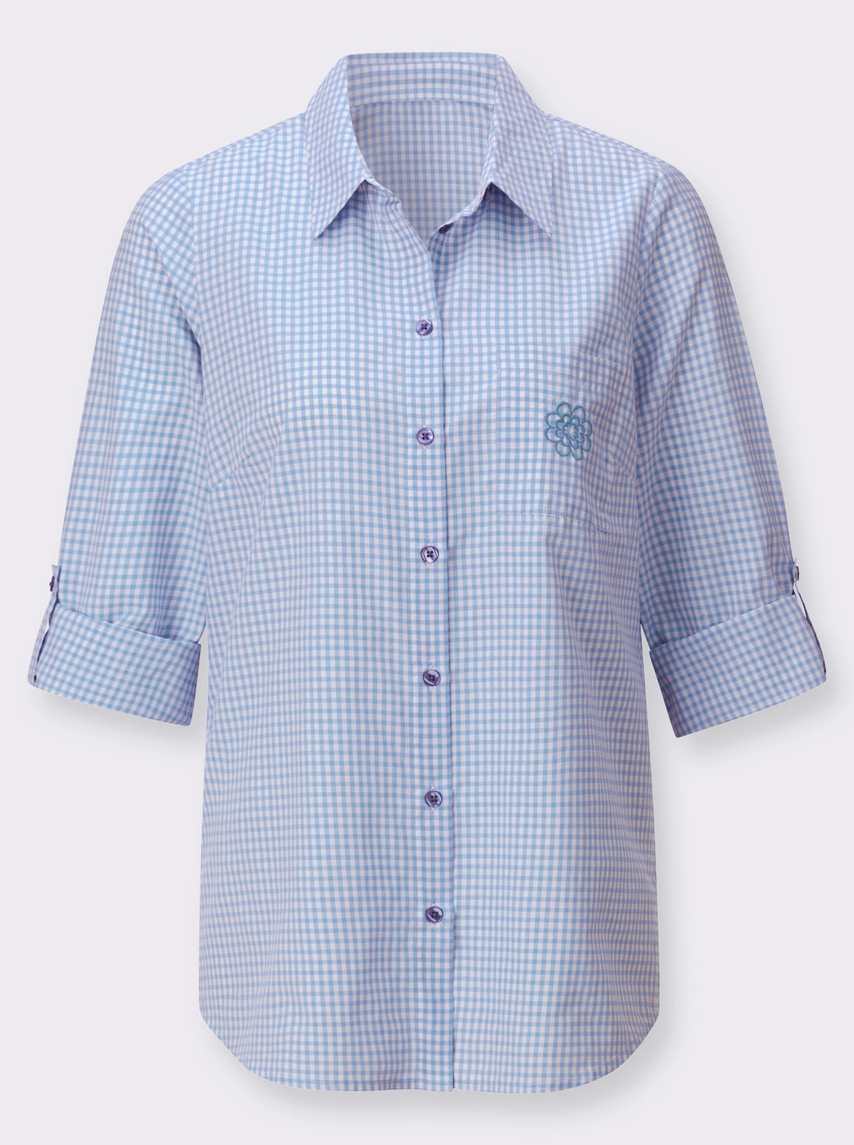 Longbluse - himmelblau-weiß-kariert