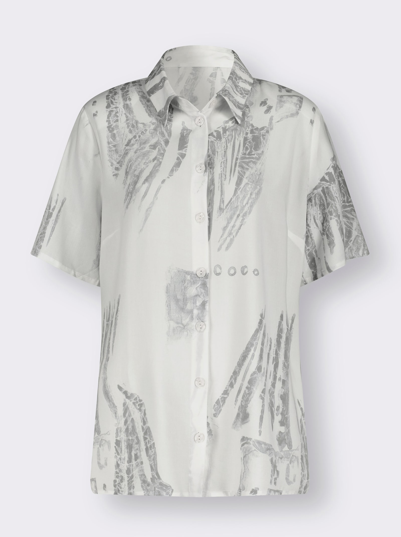 Hemdbluse mit Schulterpolstern - weiß-grau