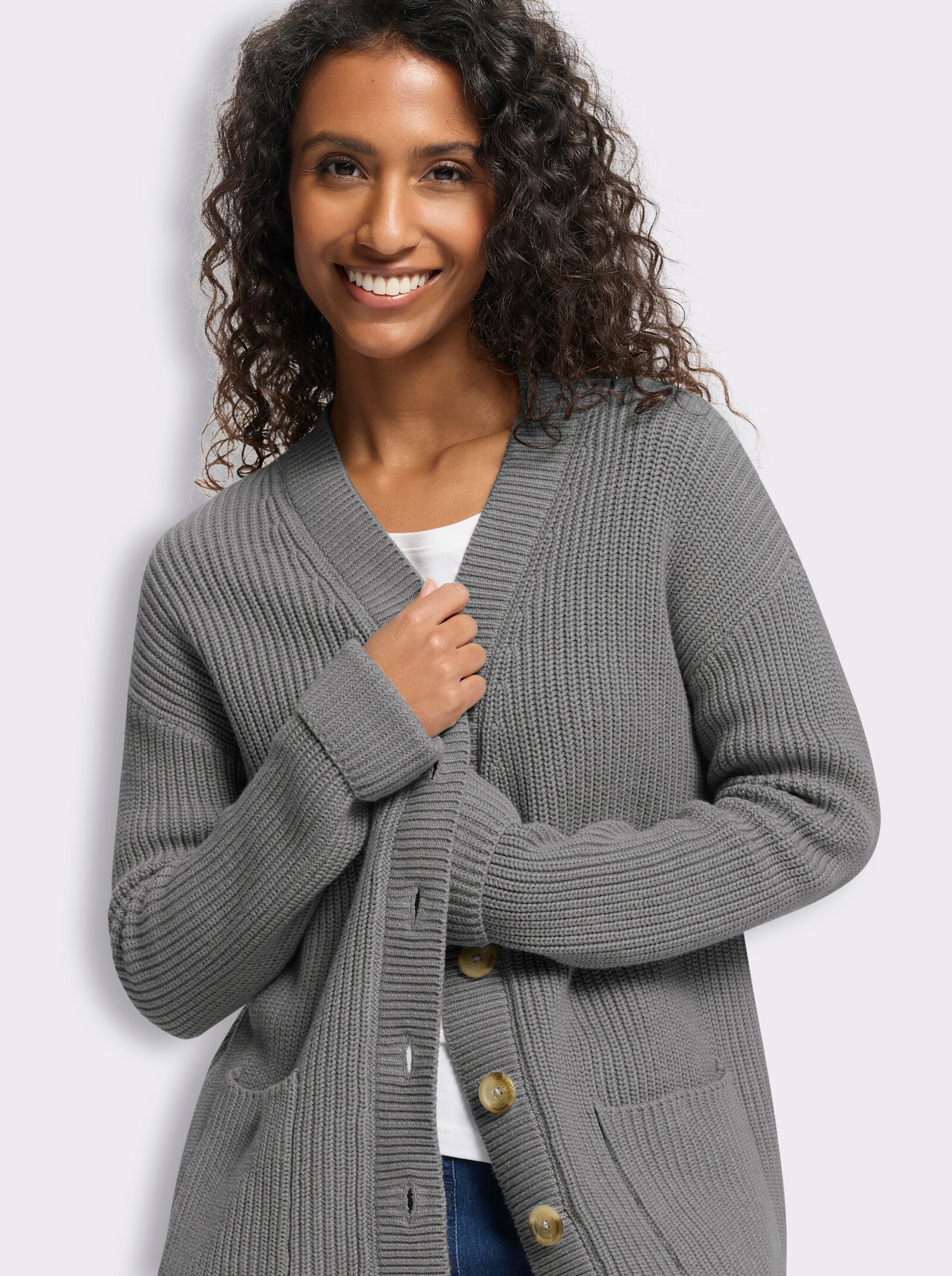 heine Strickjacke mit Taschen - grau-meliert