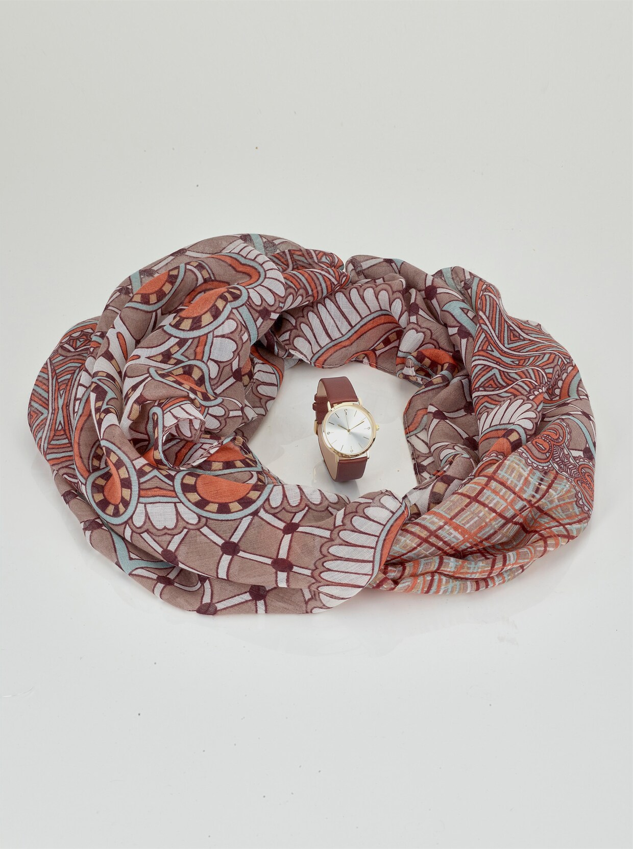 Loop Schal mit Armbanduhr - braun