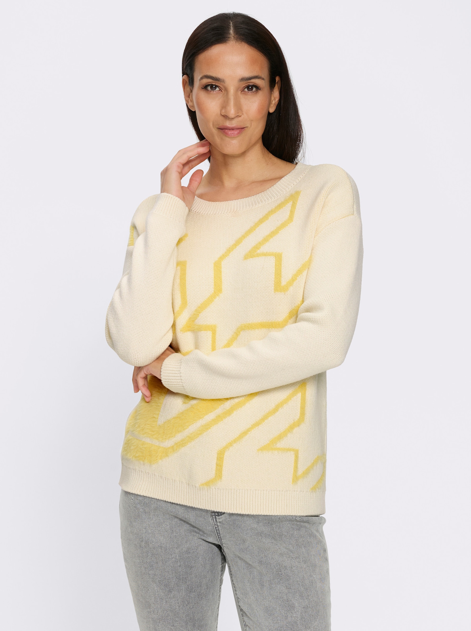 heine Langarm-Pullover Mit Flauschgarn - zitrone-champagner-gemustert