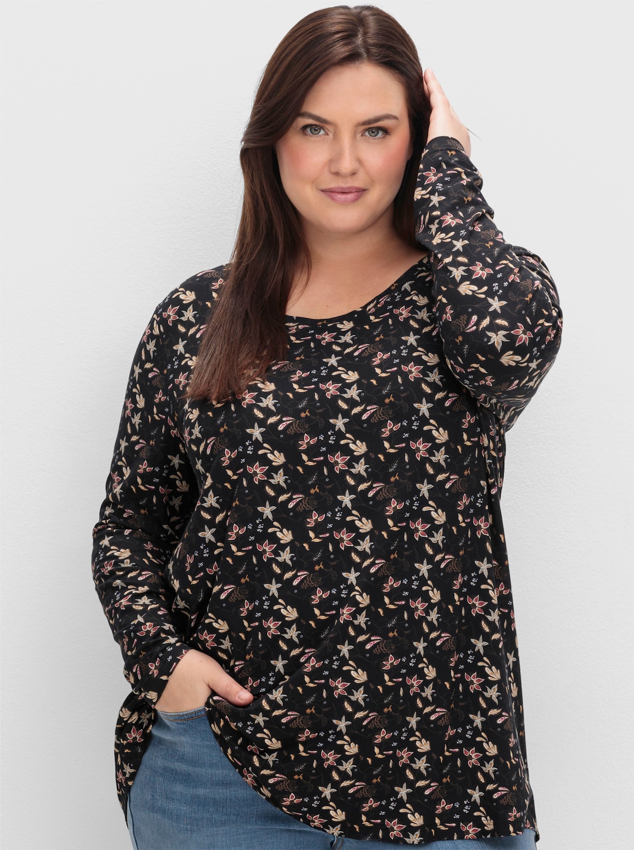 sheego Shirt met lange mouwen - zwart gedessineerd