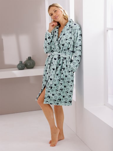 feel good Bademantel mit Herz-Druck - kalkmint-marine