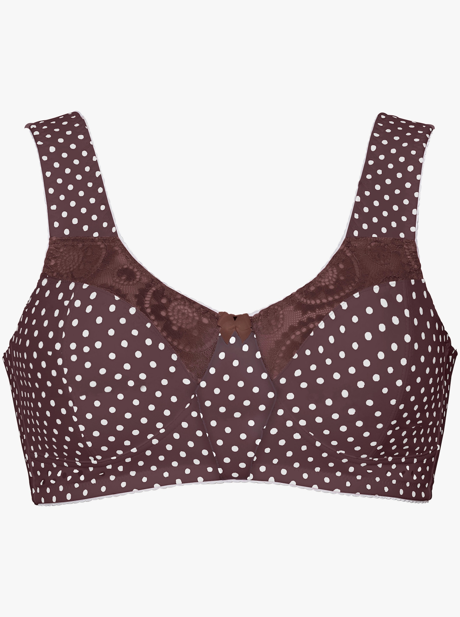 wäschepur Entlastungs-BH ohne Bügel mit elastischer Spitze - petrol-getupft + taupe-getupft