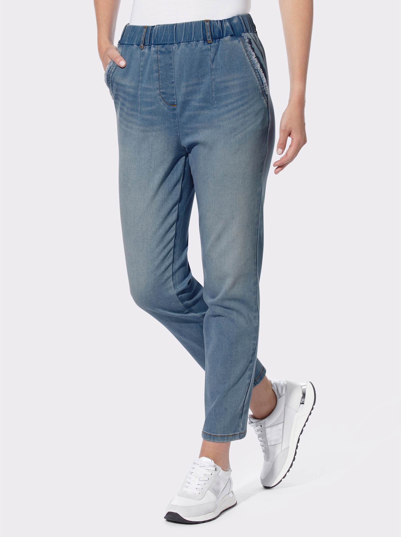 heine Stretch-Jeans mit Fransen an den Taschen - blue-bleached