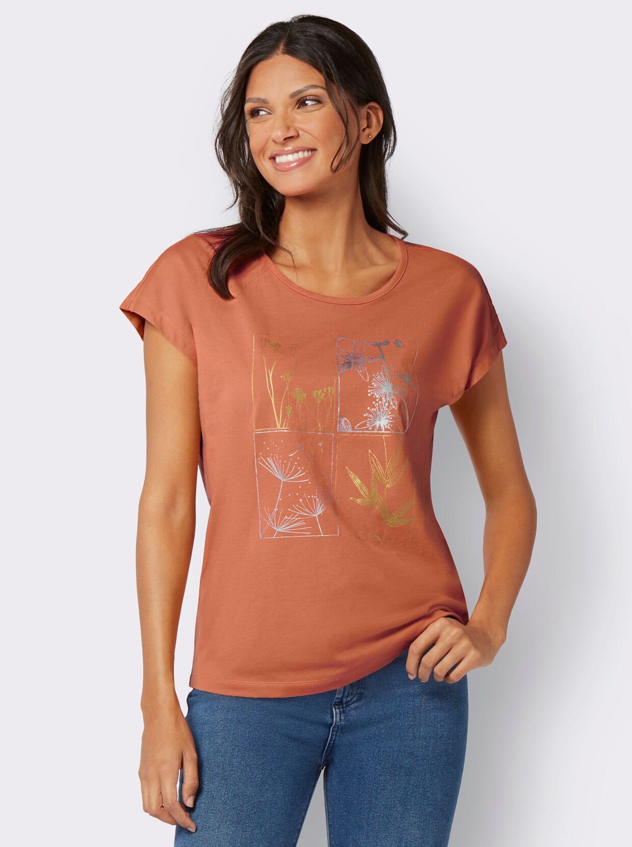 T-Shirt - papaya-silberfarben