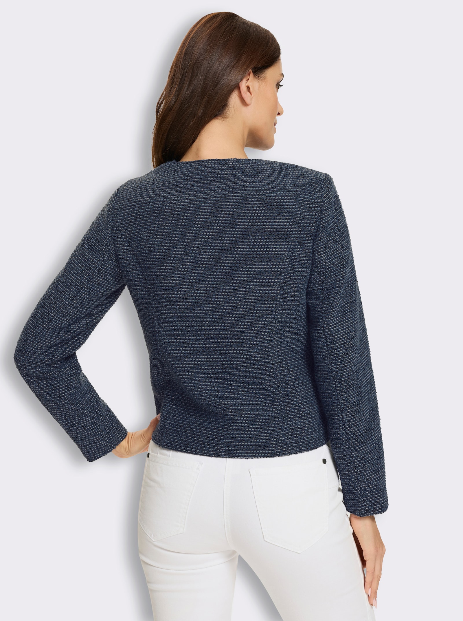 heine Bouclé-Blazer mit Schmuckknöpfen - rauchblau-hellblau-gemustert