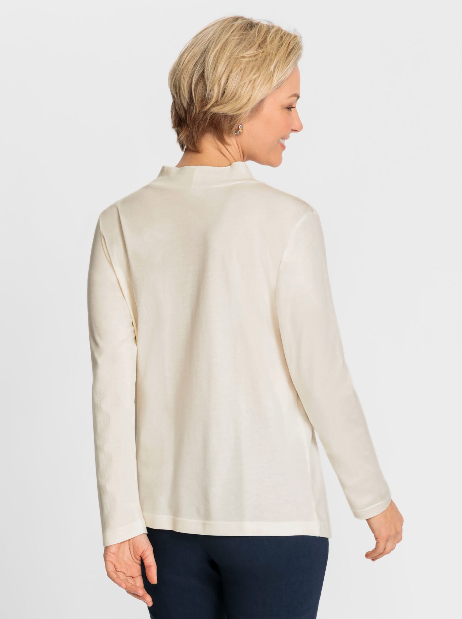 Stehkragenshirt mit Falten am Ausschnitt - champagner