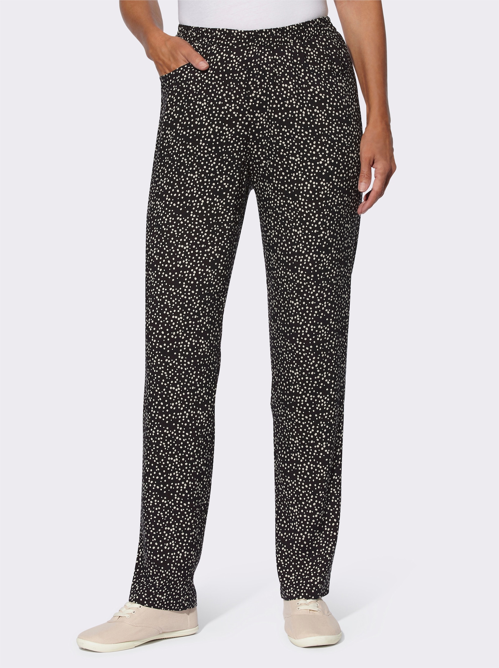 Schlupfhose aus reiner Viskose, bedruckt - schwarz-sand-bedruckt