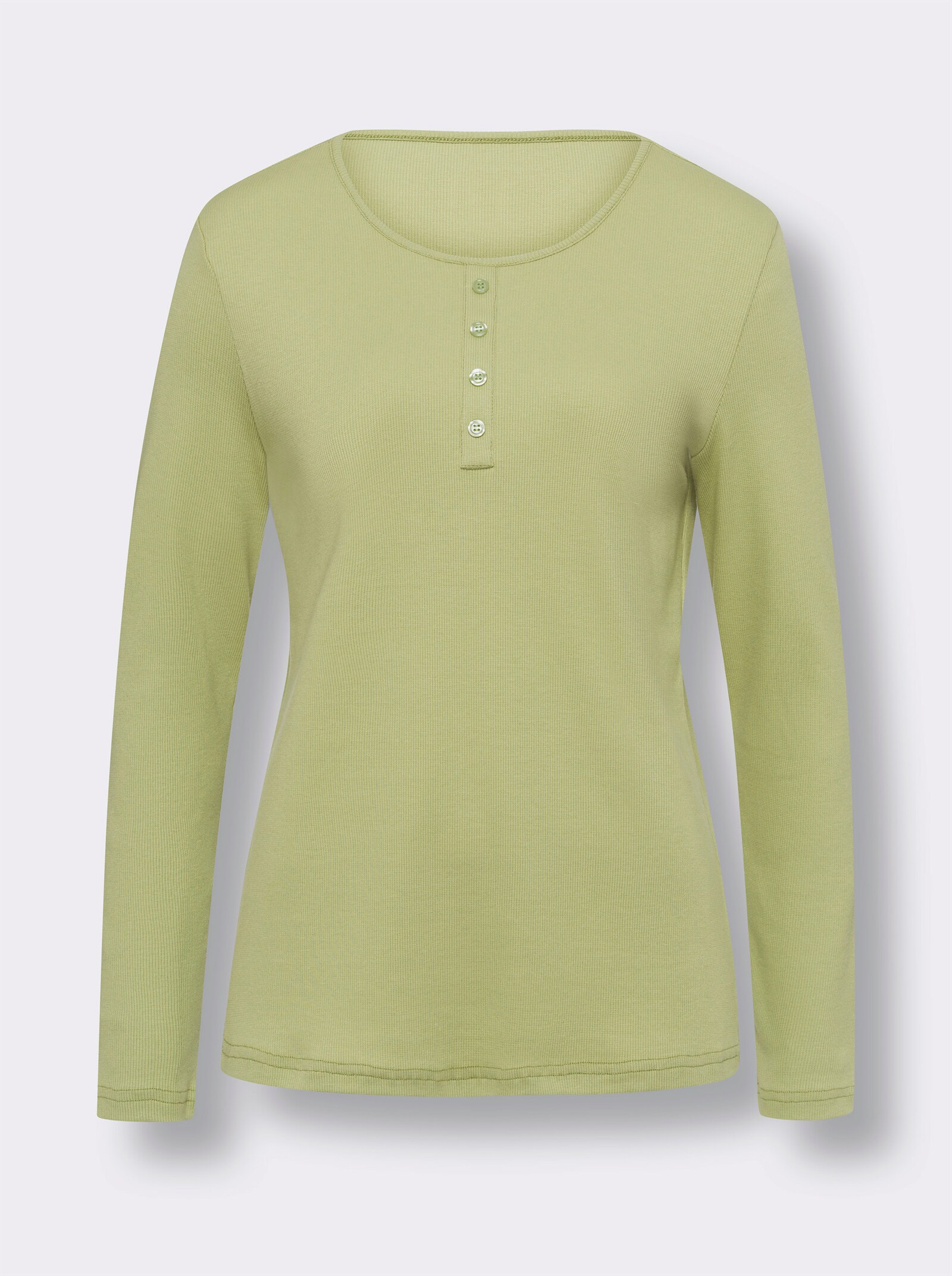 Tričko s dlouhým rukávem a ozdobnou knoflíkovou lištou - světlezelená