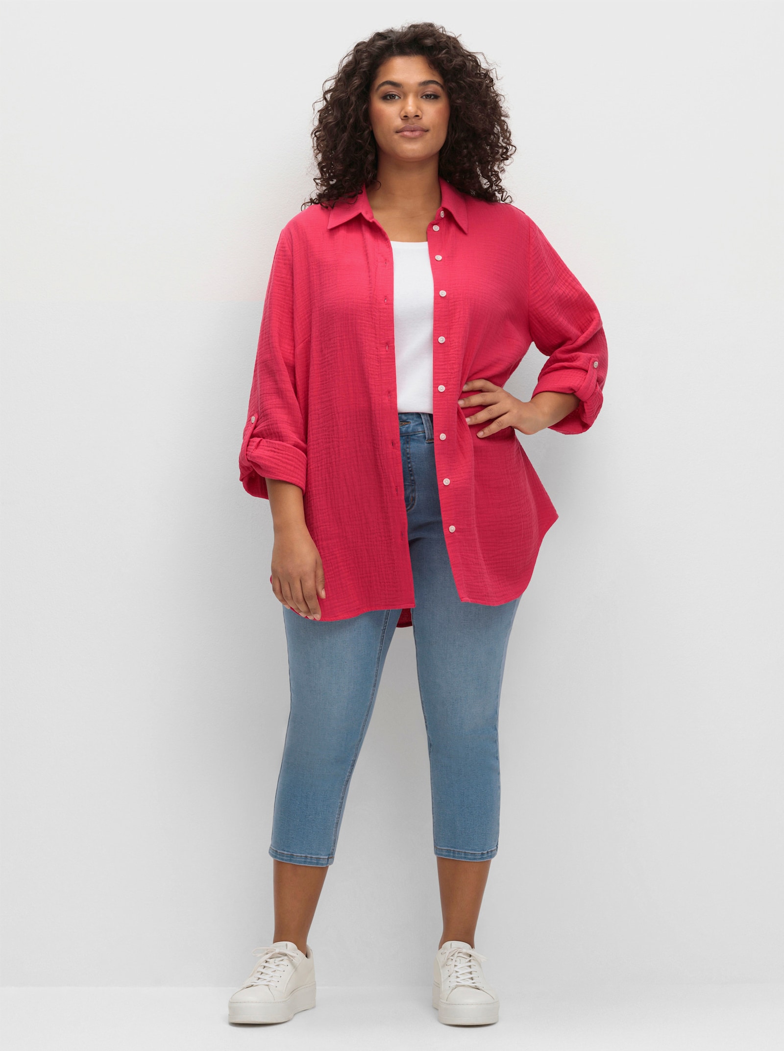 sheego Baumwollbluse in Musselinqualität - magenta