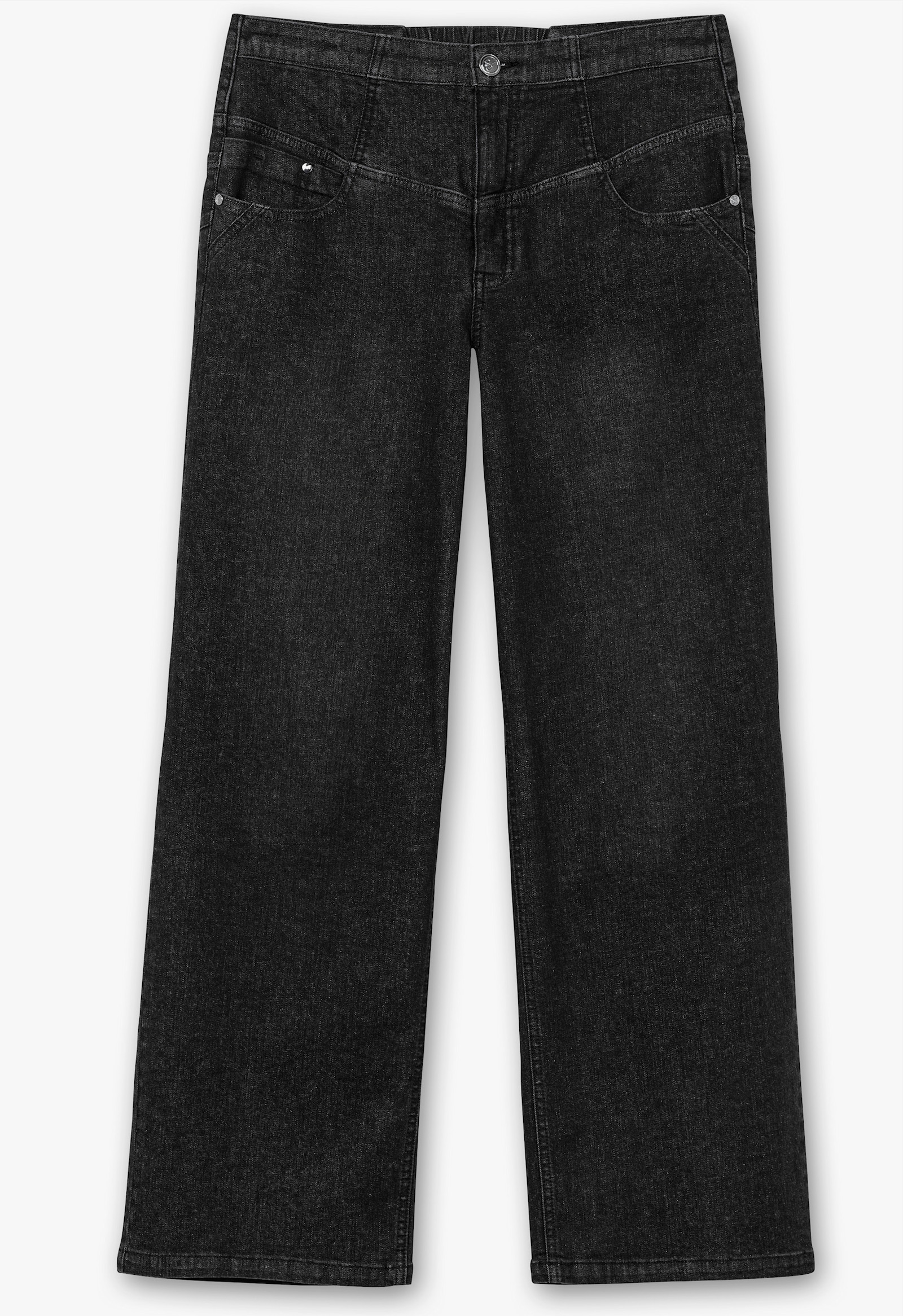 sheego High-waist-Jeans mit weitem Bein - black denim