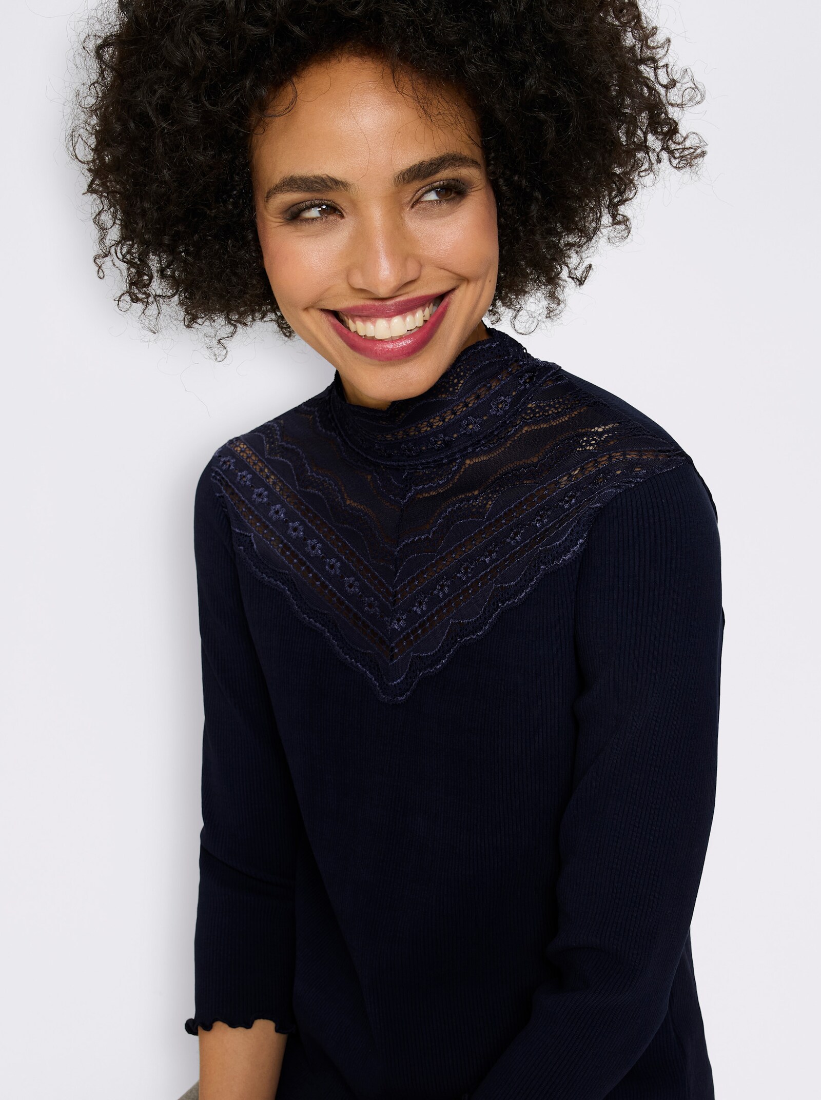 heine 3/4-Arm-Shirt mit Spitzeneinsatz - marine