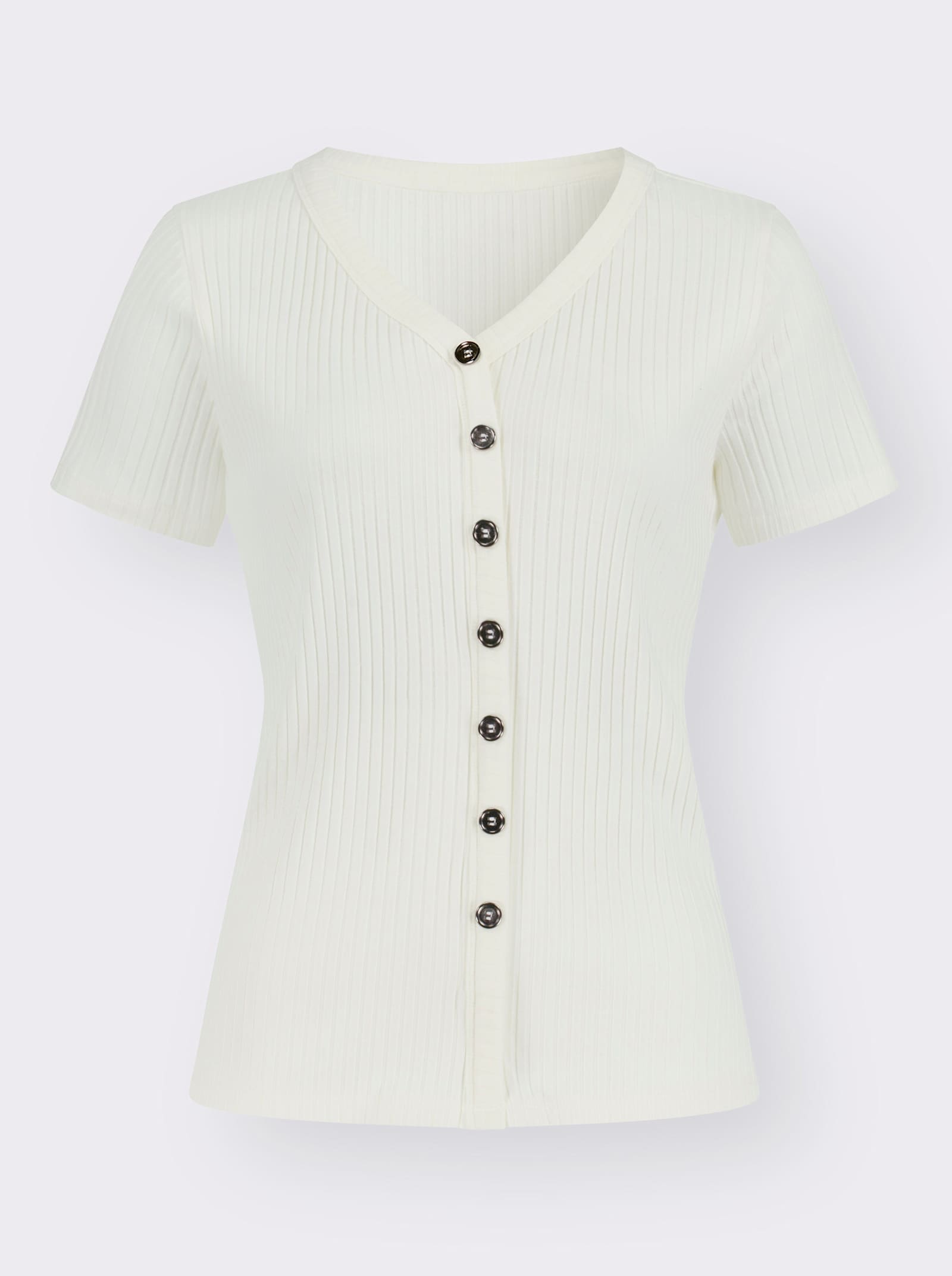 Kurzarmshirt in elastischer Ripp-Qualität - ecru