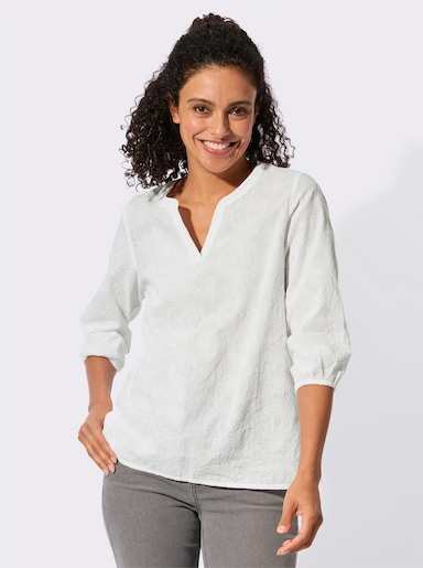 Impressionen Baumwollbluse mit Ton-in-Ton-Stickerei - weiß