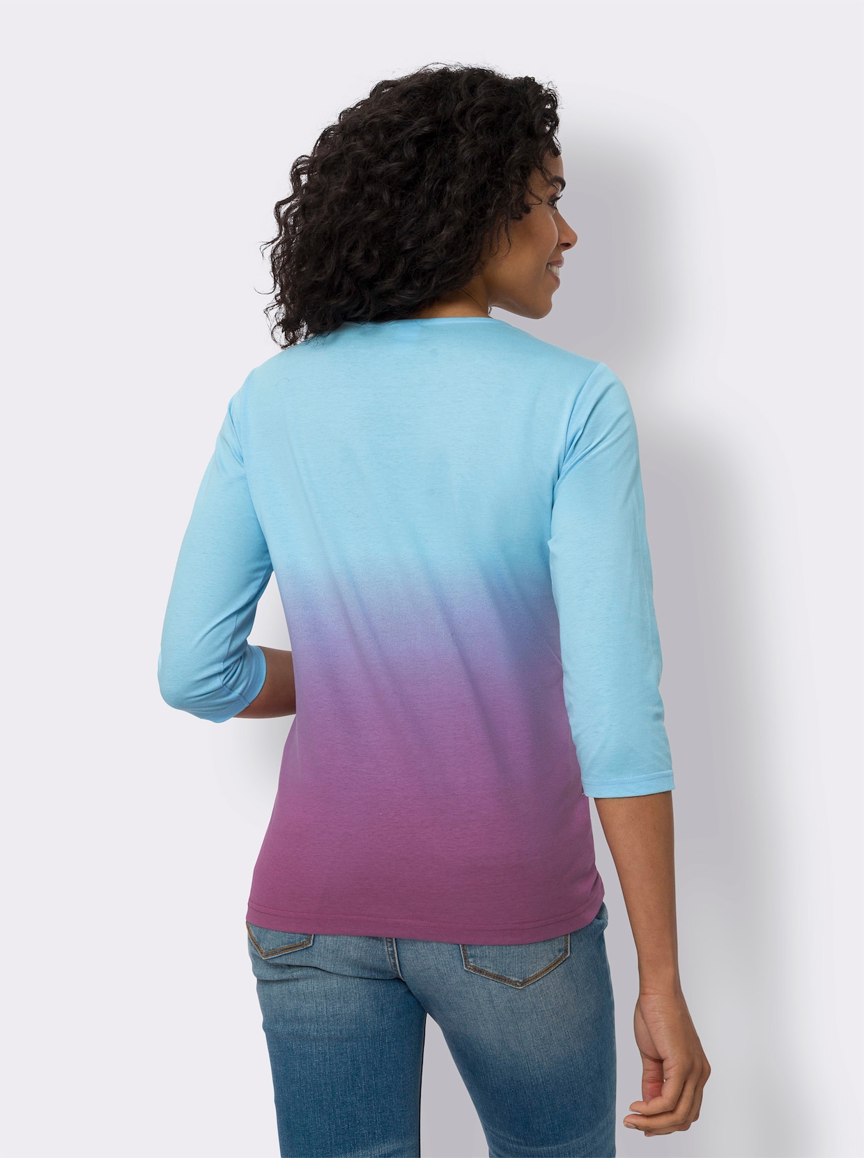 3/4-Arm-Shirt - aqua-fuchsia-bedruckt
