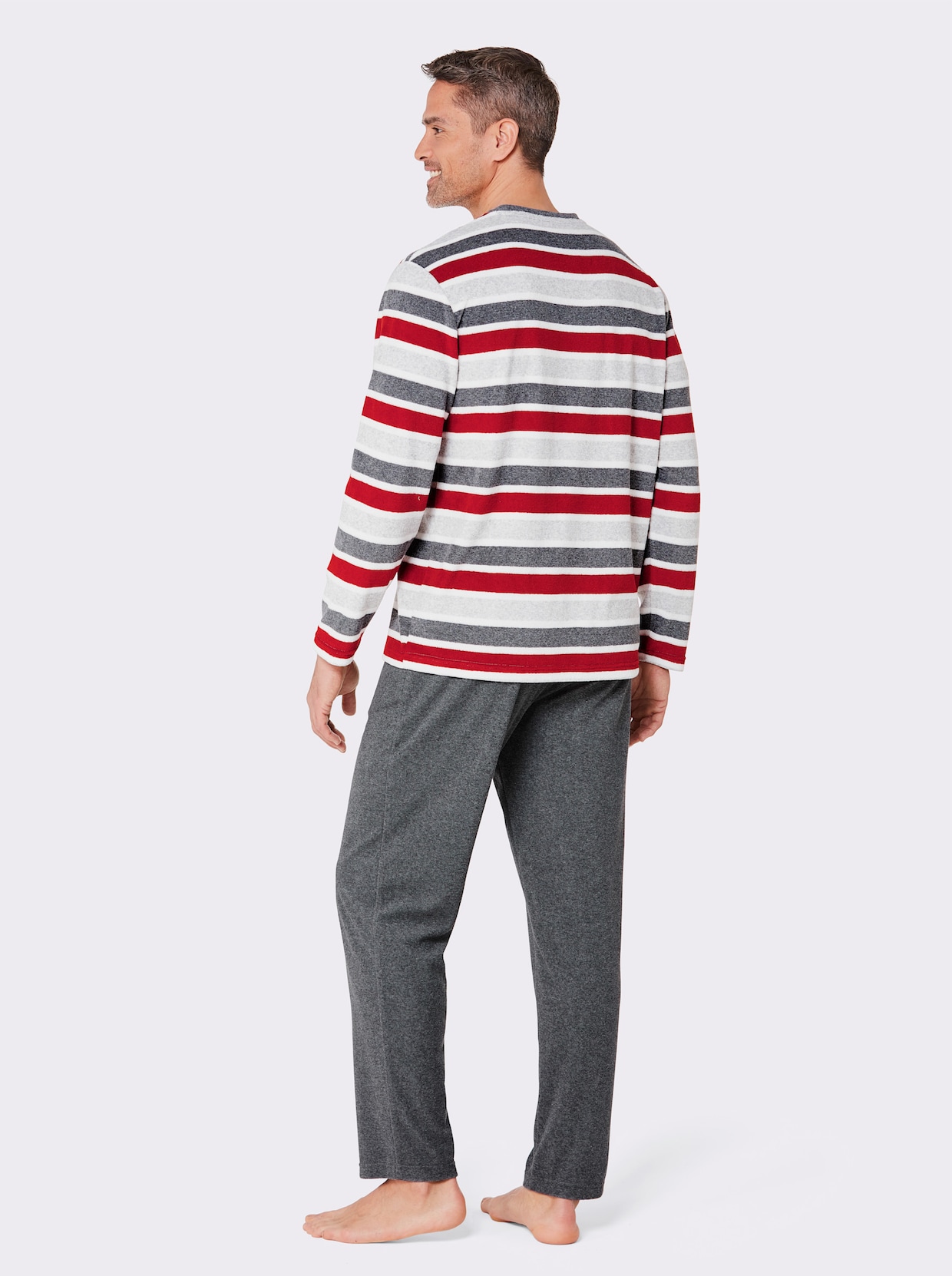 wäschepur men Pyjama - roestrood/antraciet gestreept