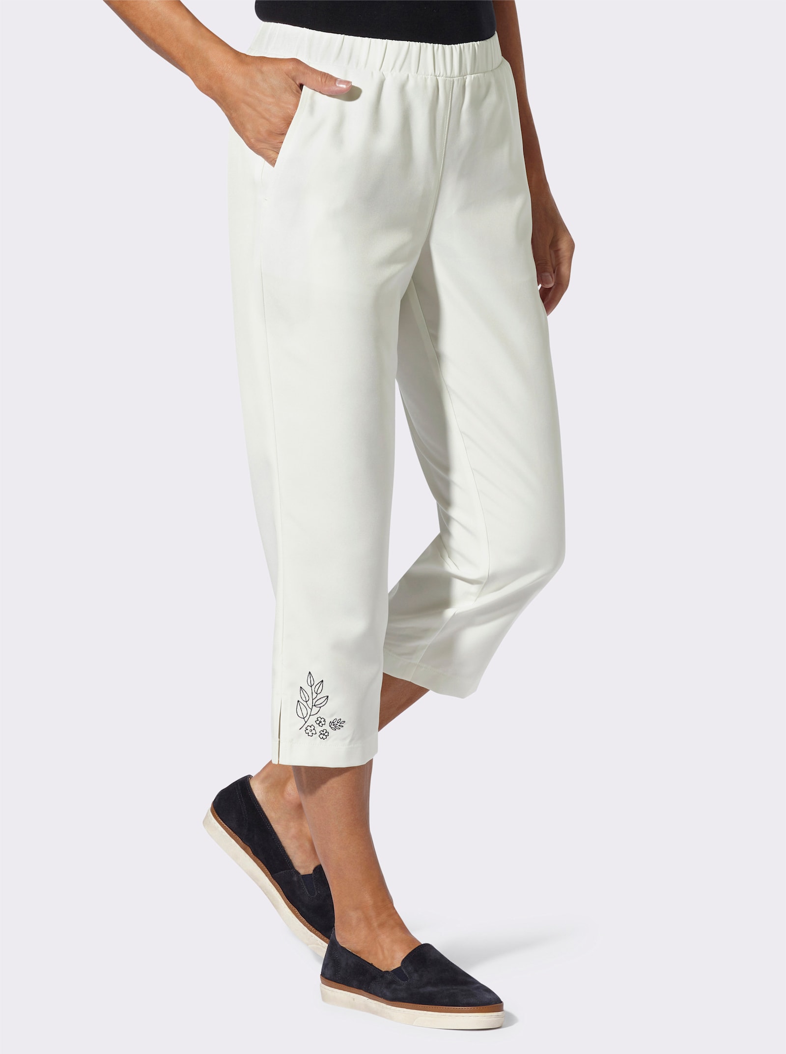 3/4-Hose mit Stickerei - ecru