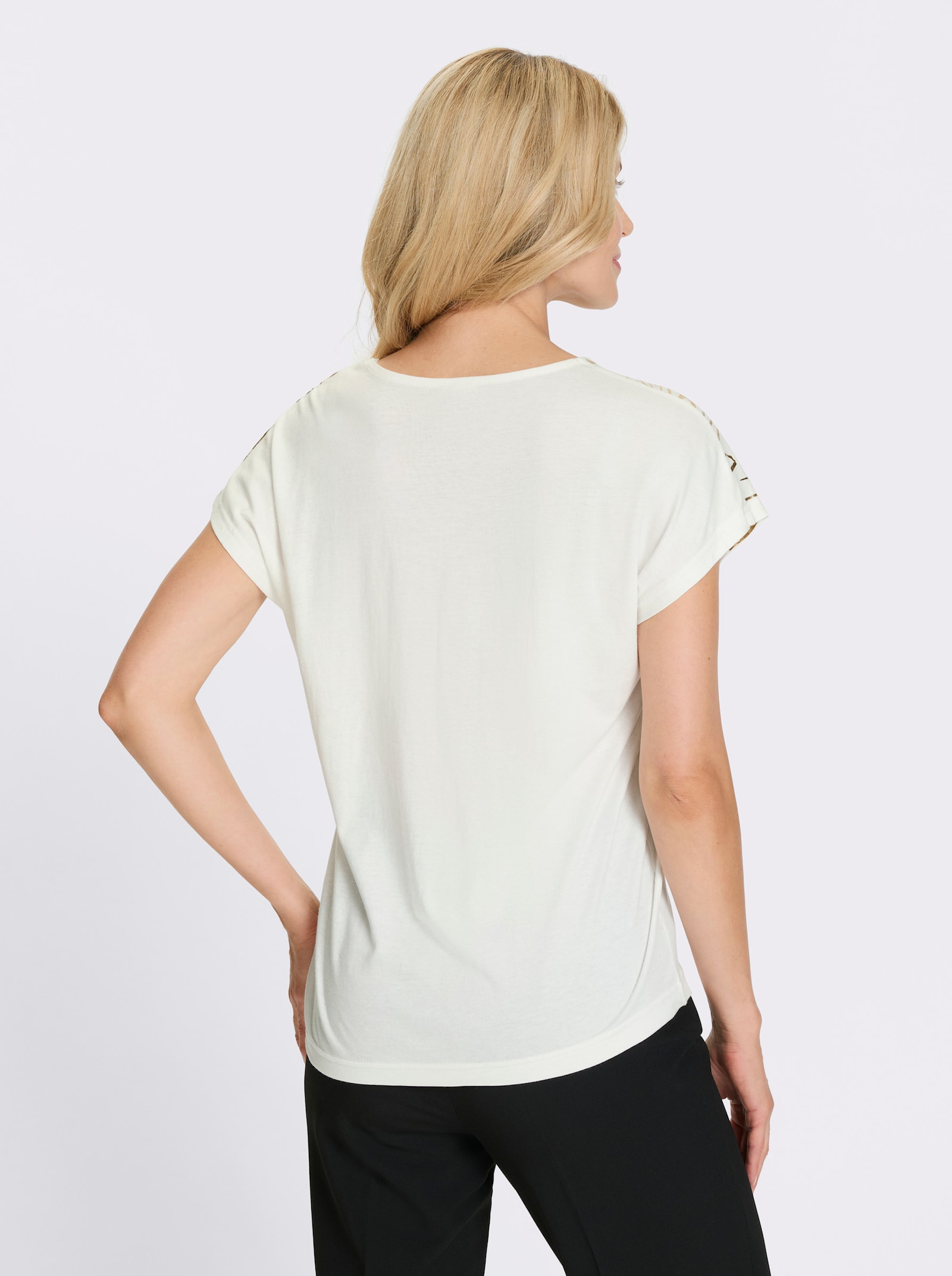Kurzarmshirt mit Folien-Print - ecru-goldfarben