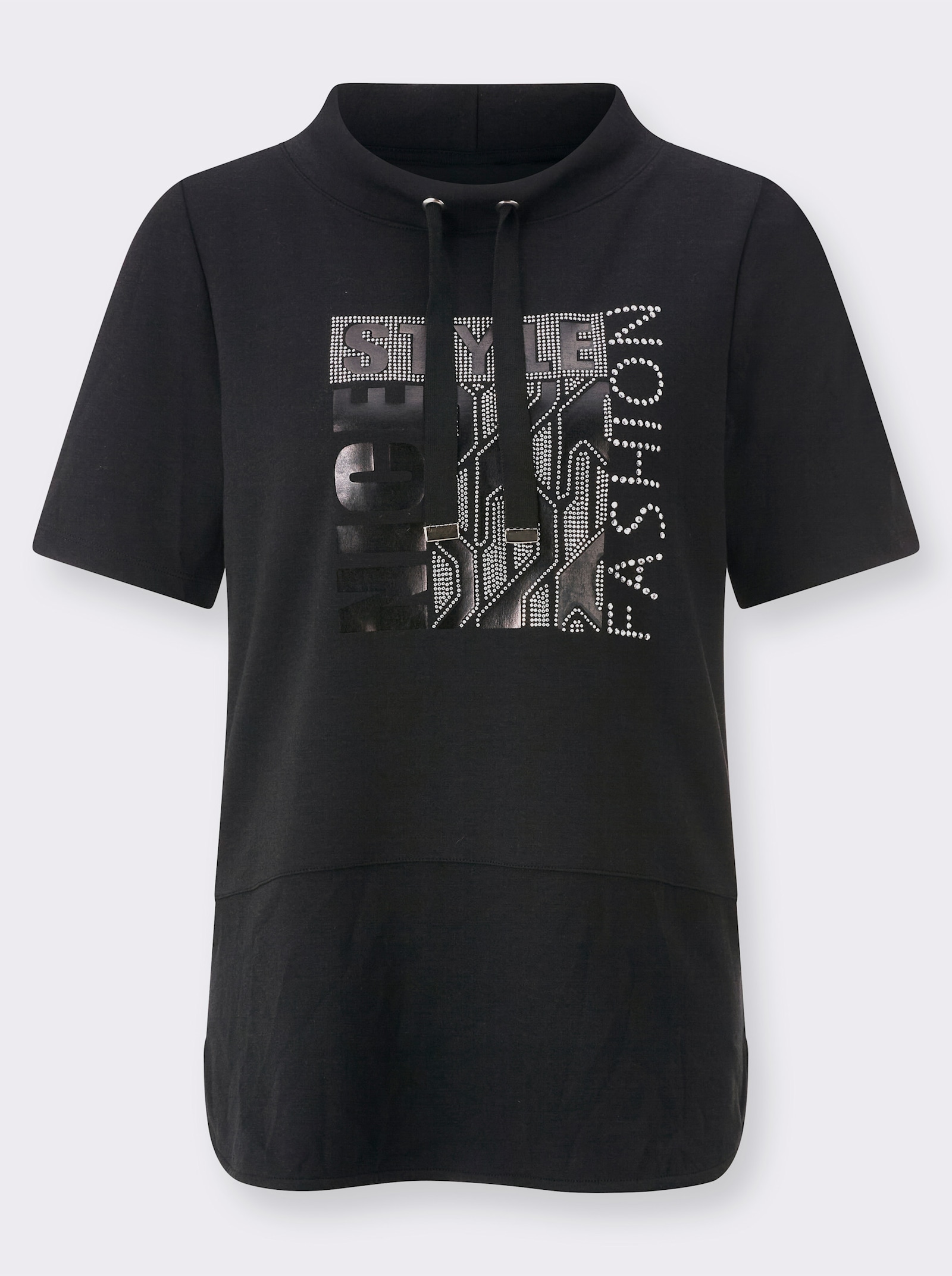 Kurzarmshirt mit Stehkragen - schwarz