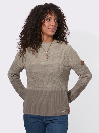 Stehkragenpullover mit Colourblocking - sand-taupe-geringelt
