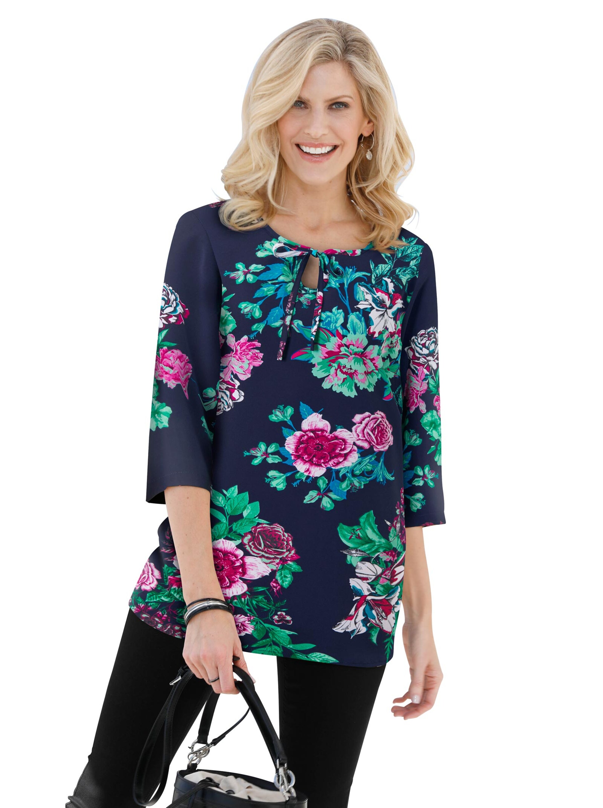 Schlupf-Bluse - marine-gemustert