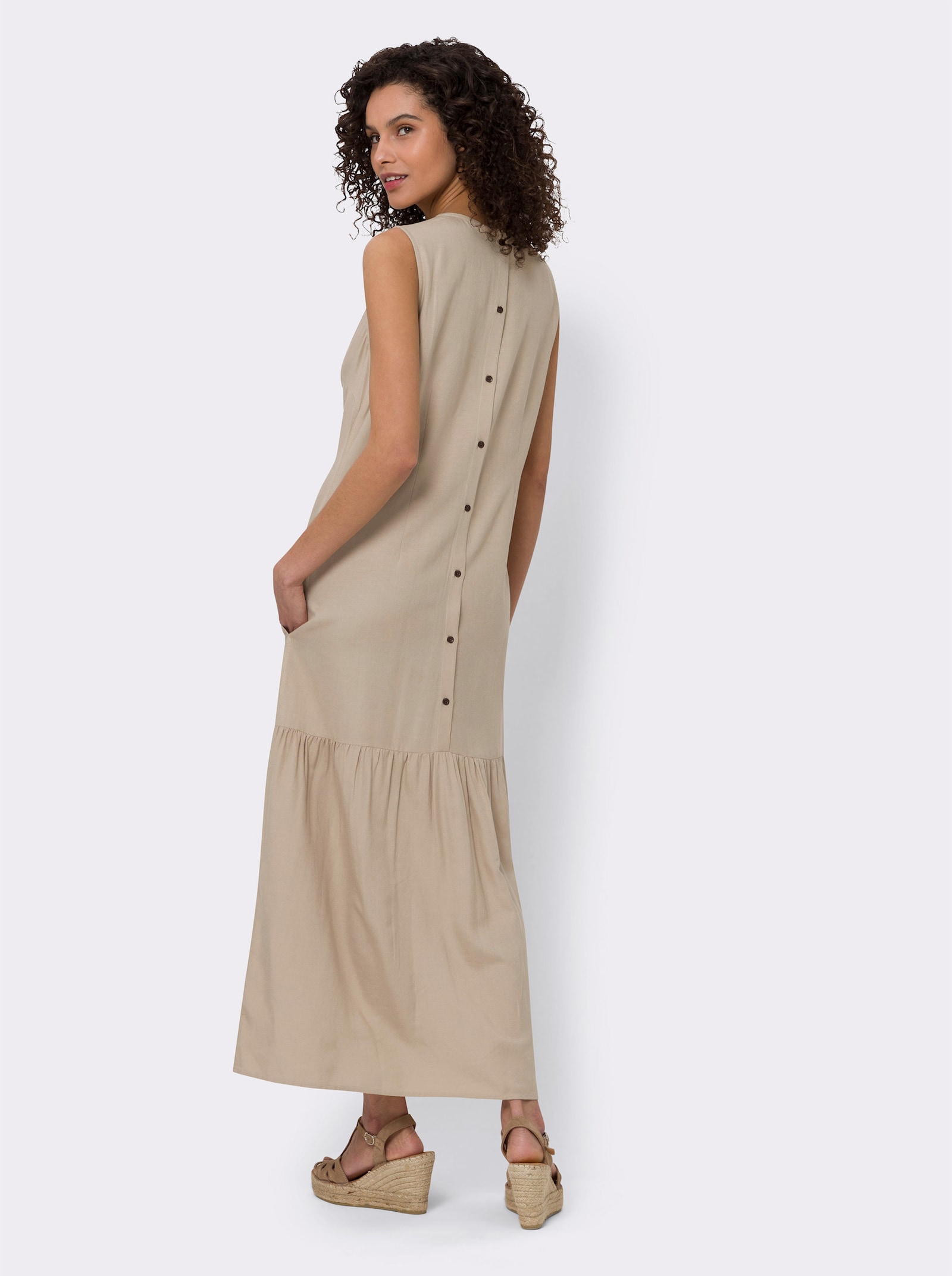 heine Webkleid mit Leinen-Anteil - beige