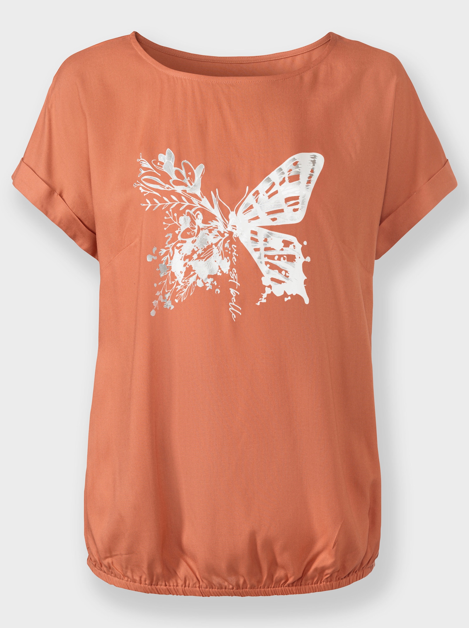 Schlupfbluse mit Schmetterlingsmotiv - papaya