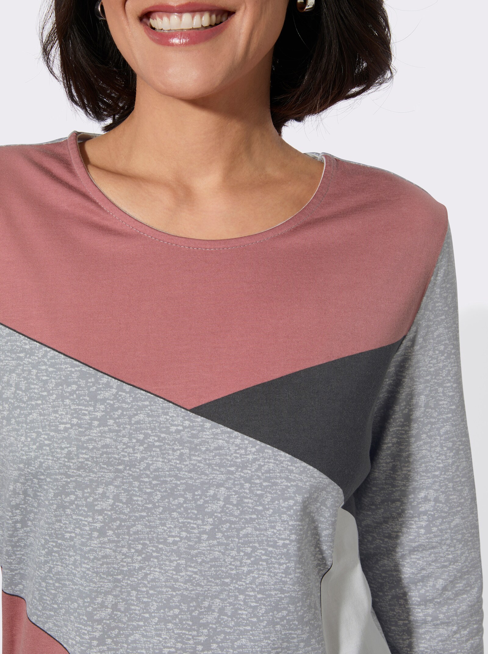 Langarmshirt im Baumwoll-Modal-Mix - steingrau-rosenholz-bedruckt