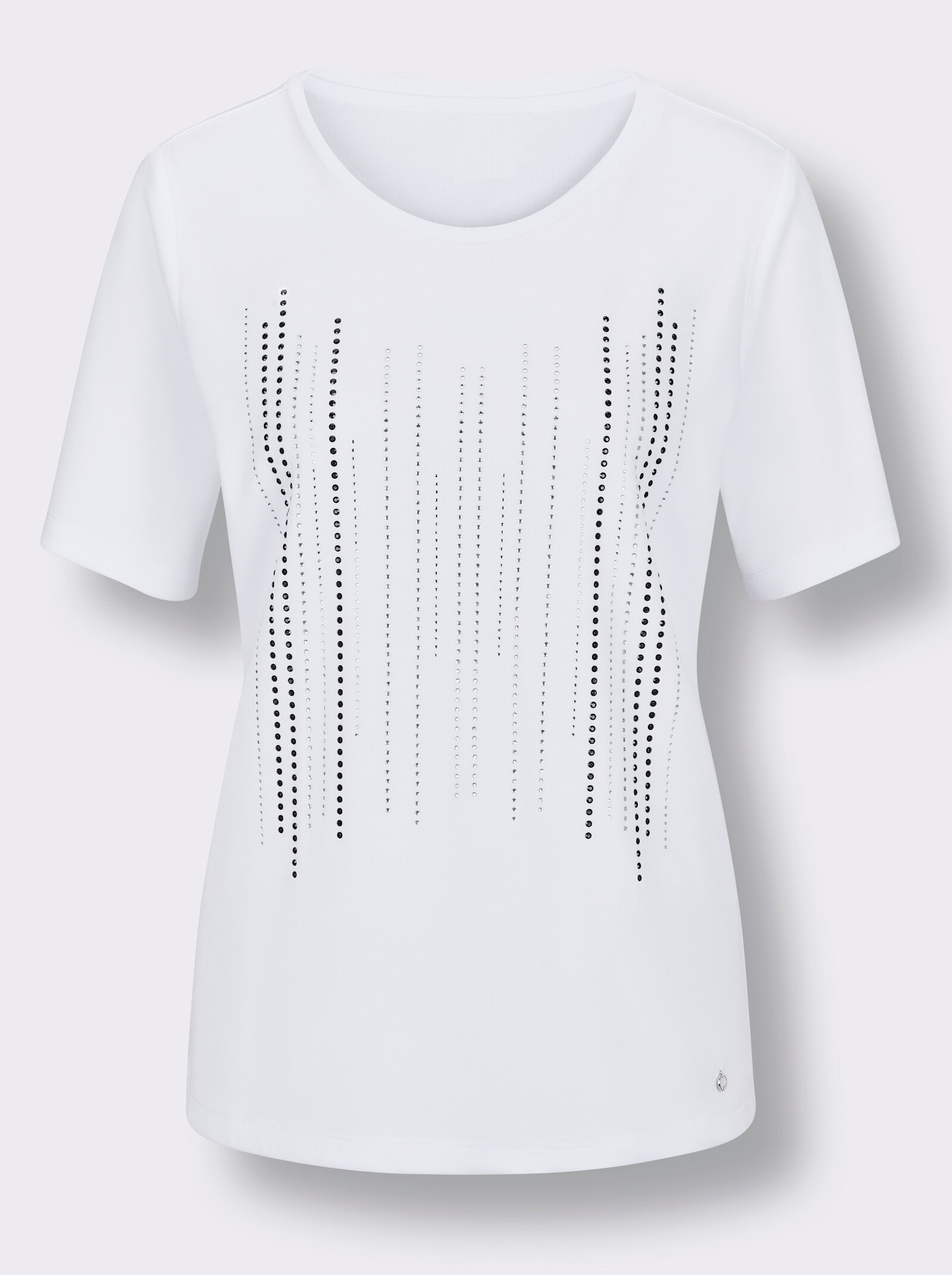 CREATION L PREMIUM Kurzarmshirt mit Glitzersteinchen - weiß