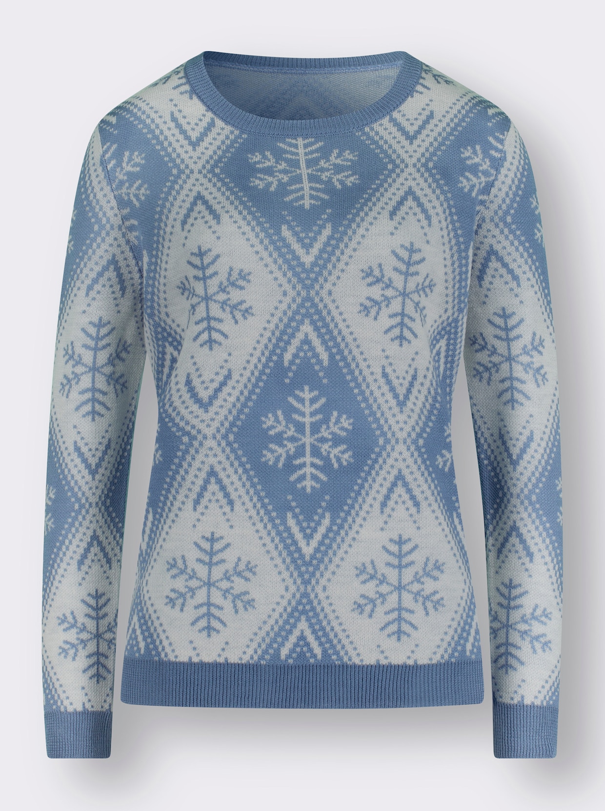 Pullover van jacquard - middenblauw gedessineerd