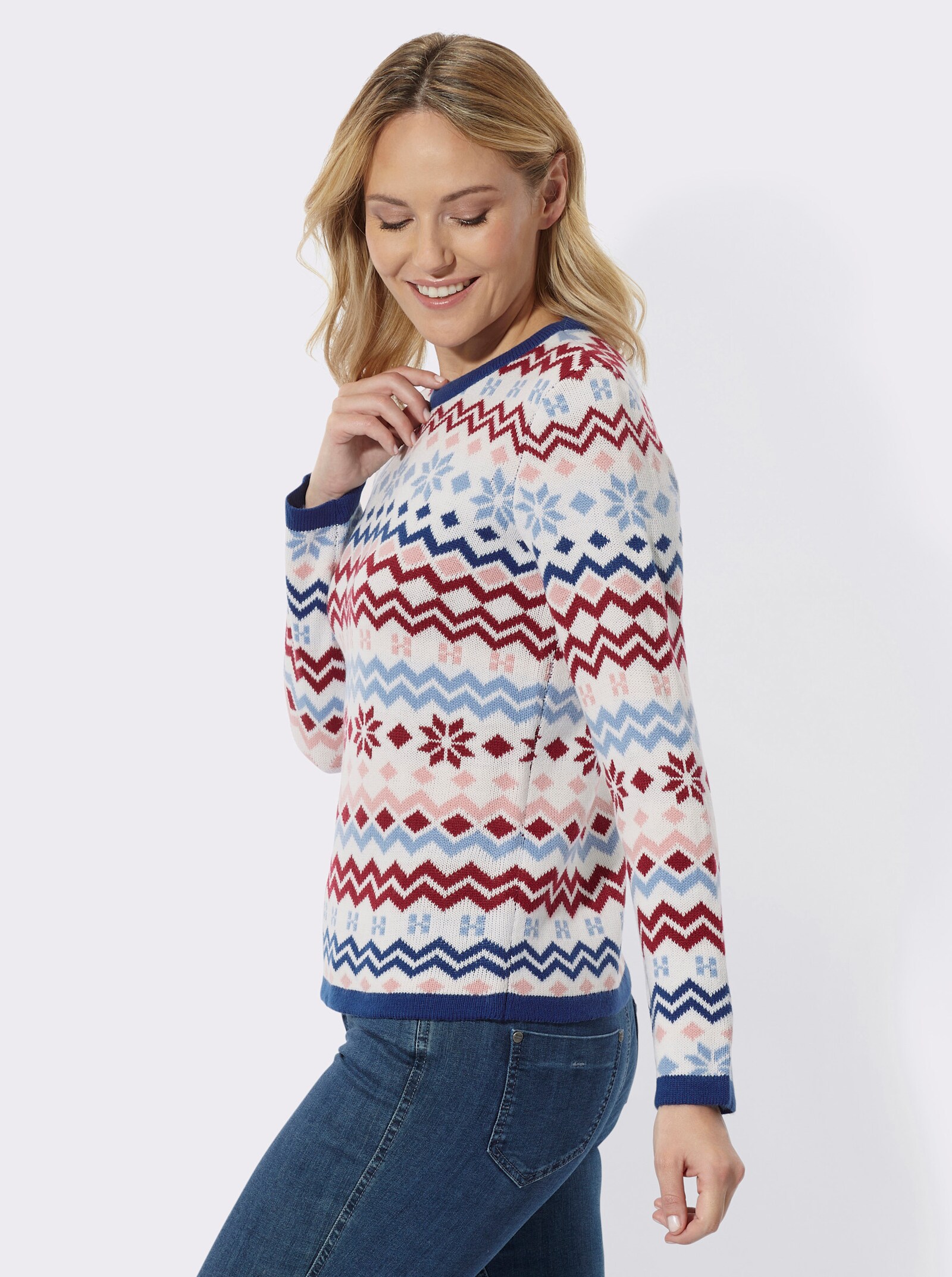 Norwegerpullover in pflegeleichter Qualität - ecru-rosenquarz-gemustert